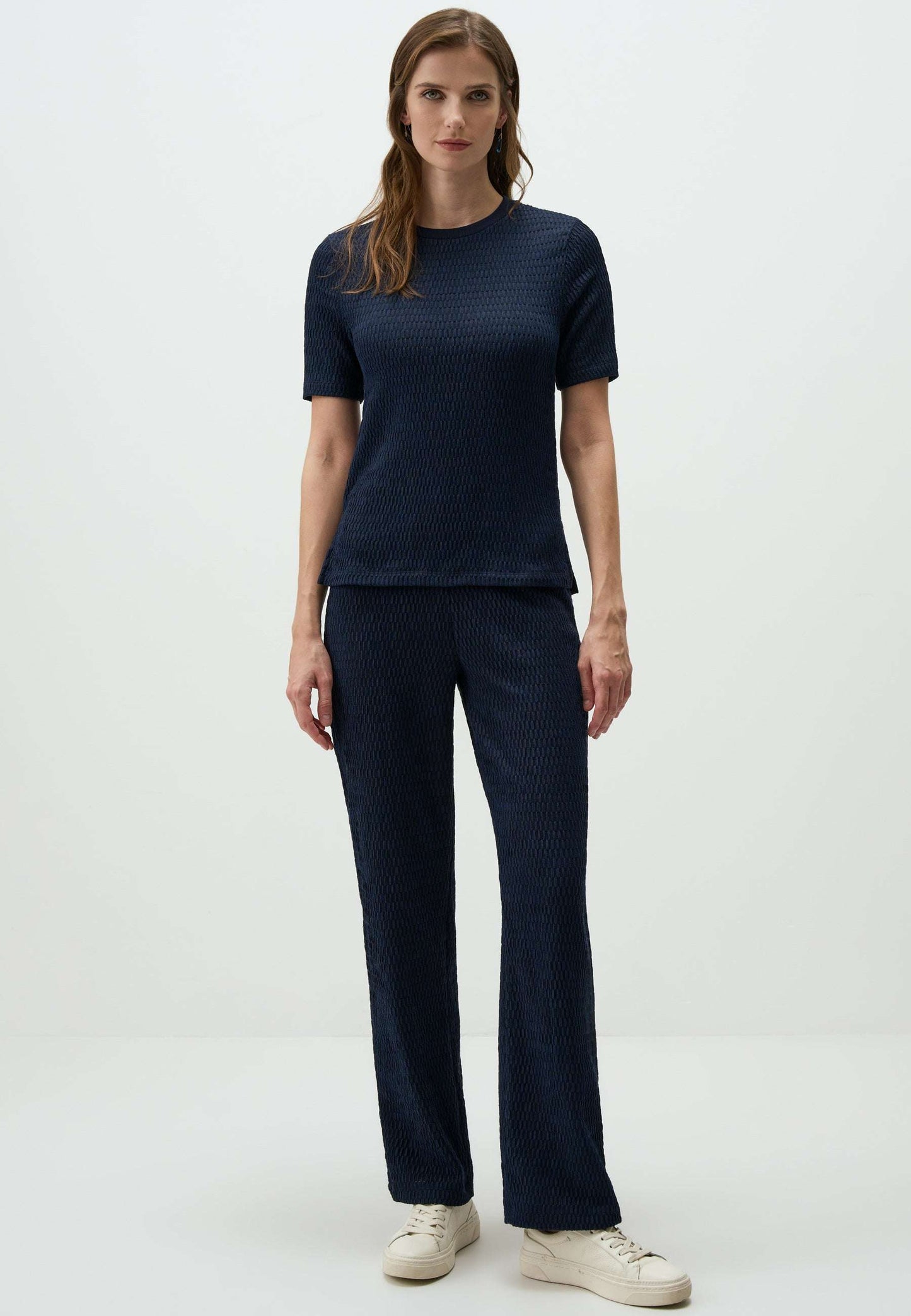 Navy Textured Short Sleeve Top