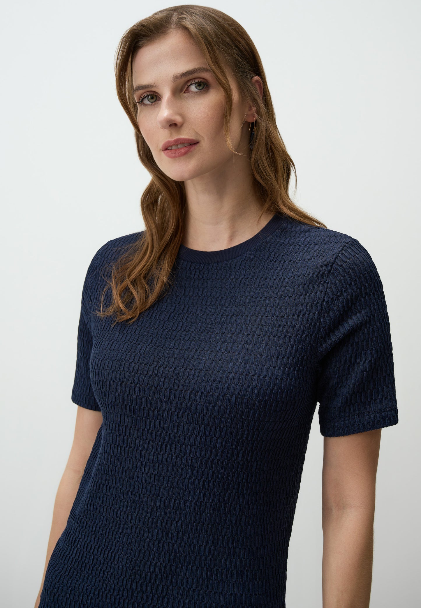 Navy Textured Short Sleeve Top