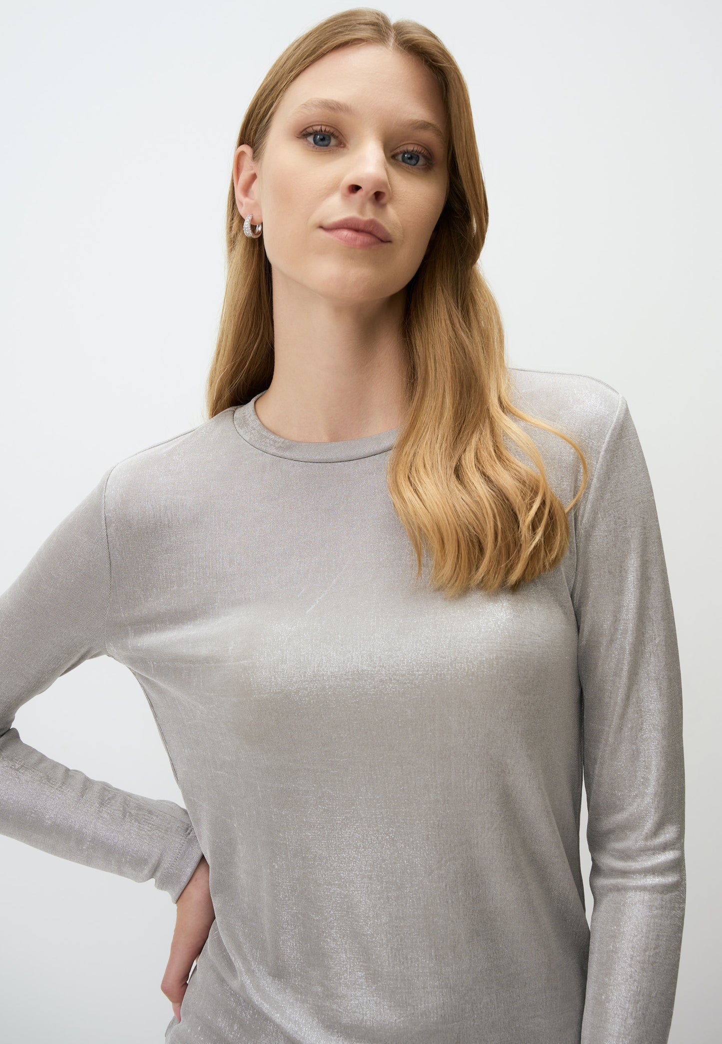 Shimmering Silver Long Sleeve Blouse