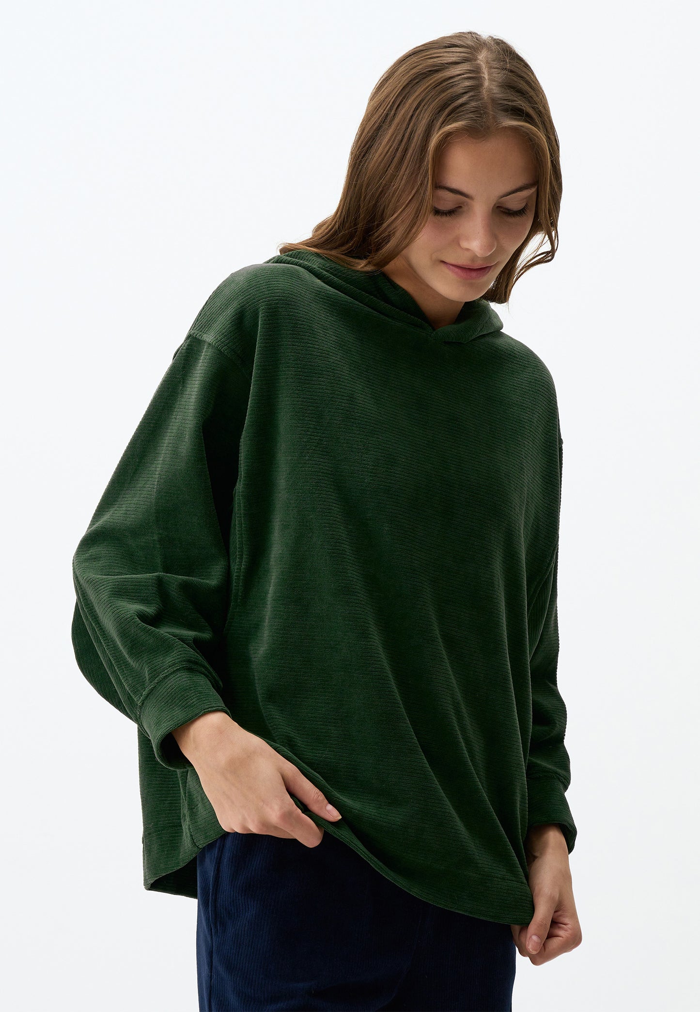 Relaxed Fit Hooded Velvet Sweatshirt