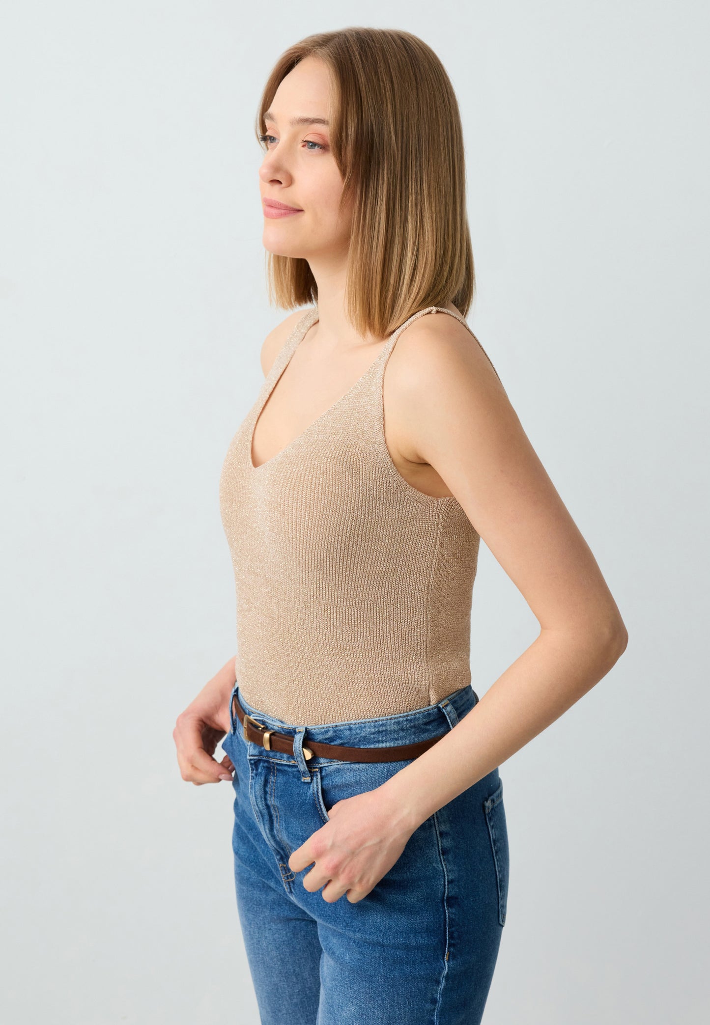 Regular Fit V-Neck Tricot Gold Singlet