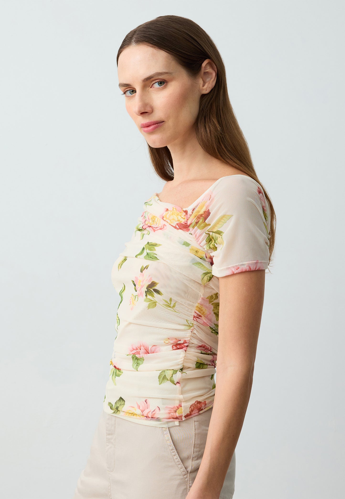 Slim Fit Asymmetric Collar Patterned Sleeveless Mesh Knitted Blouse