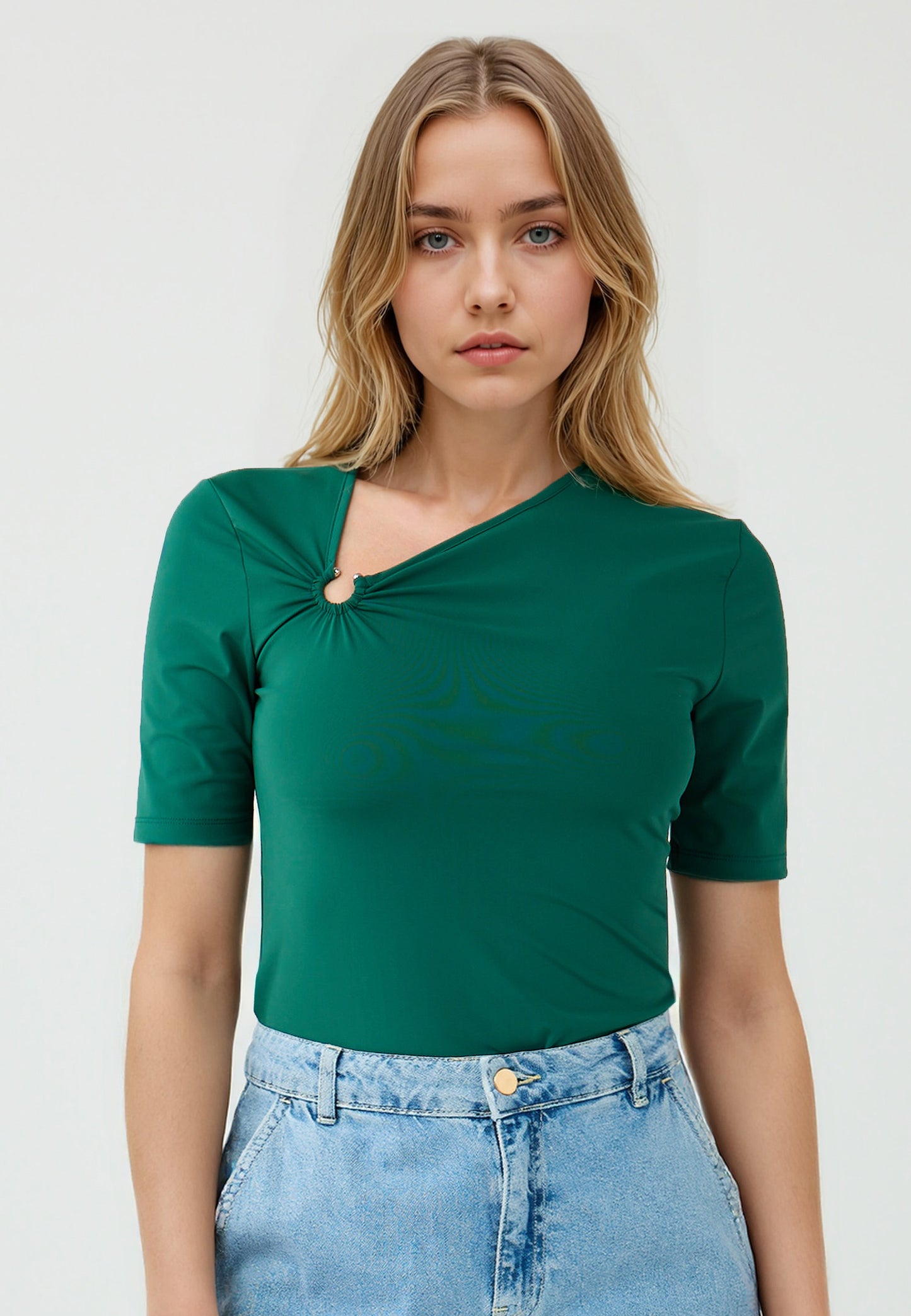 Slim Fit Knitted Green Blouse
