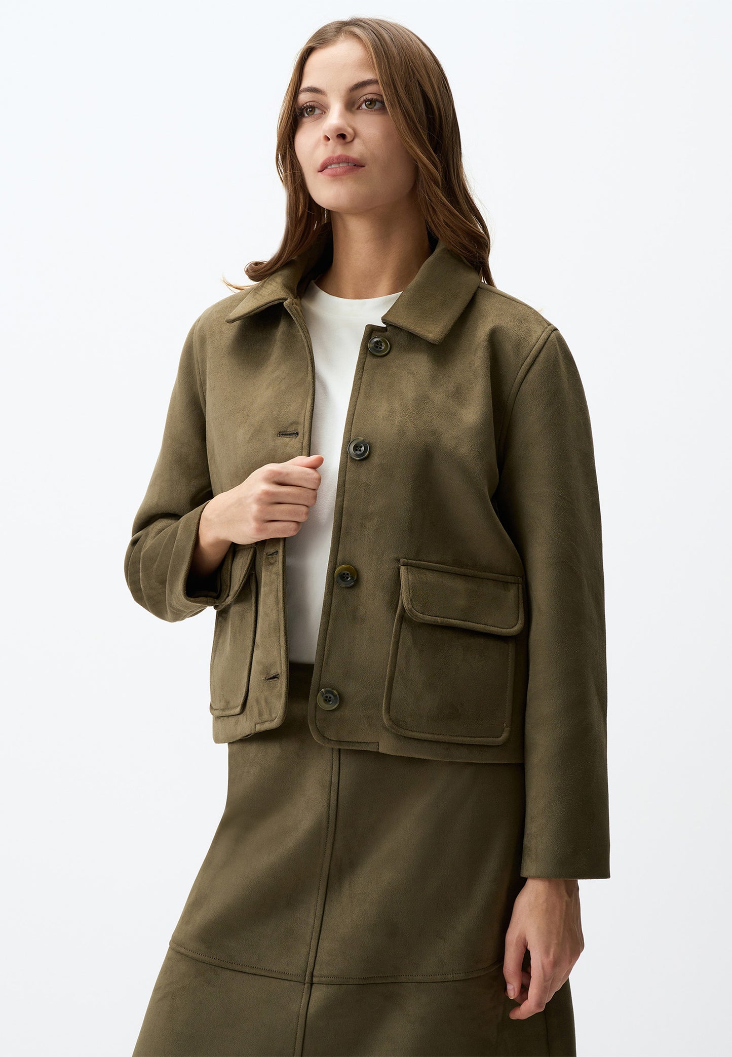 Khaki Casual Jacket with Button Closure