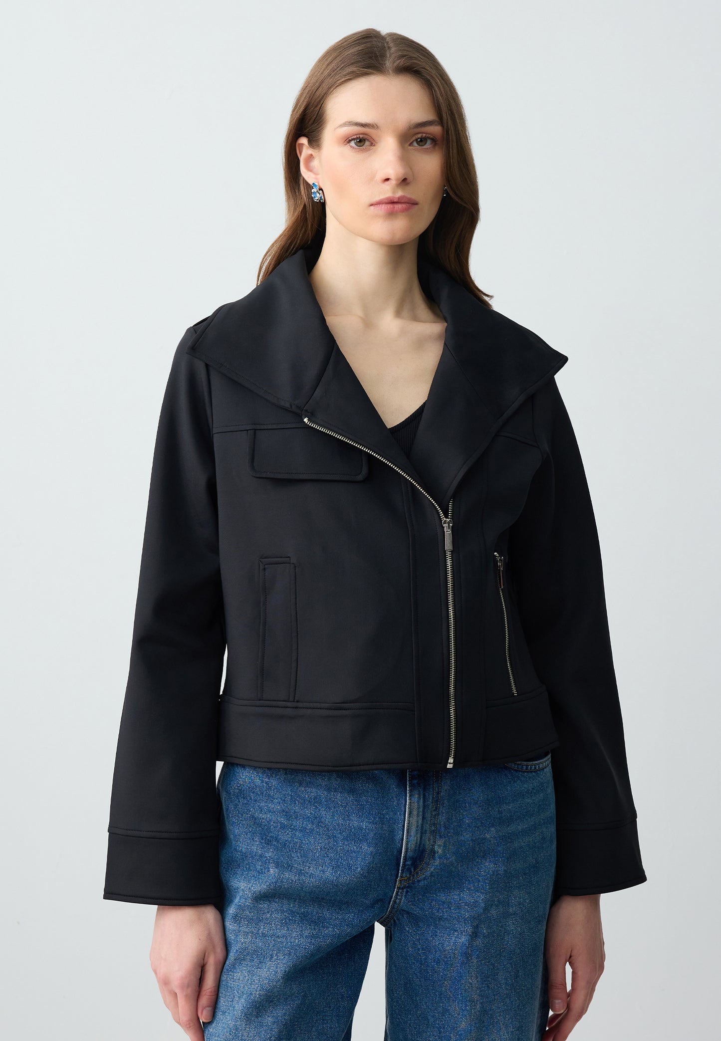 Regular Fit Knitted Black Jacket