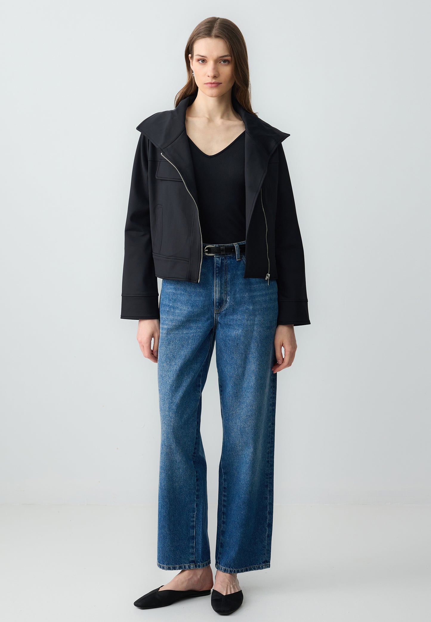 Regular Fit Knitted Black Jacket