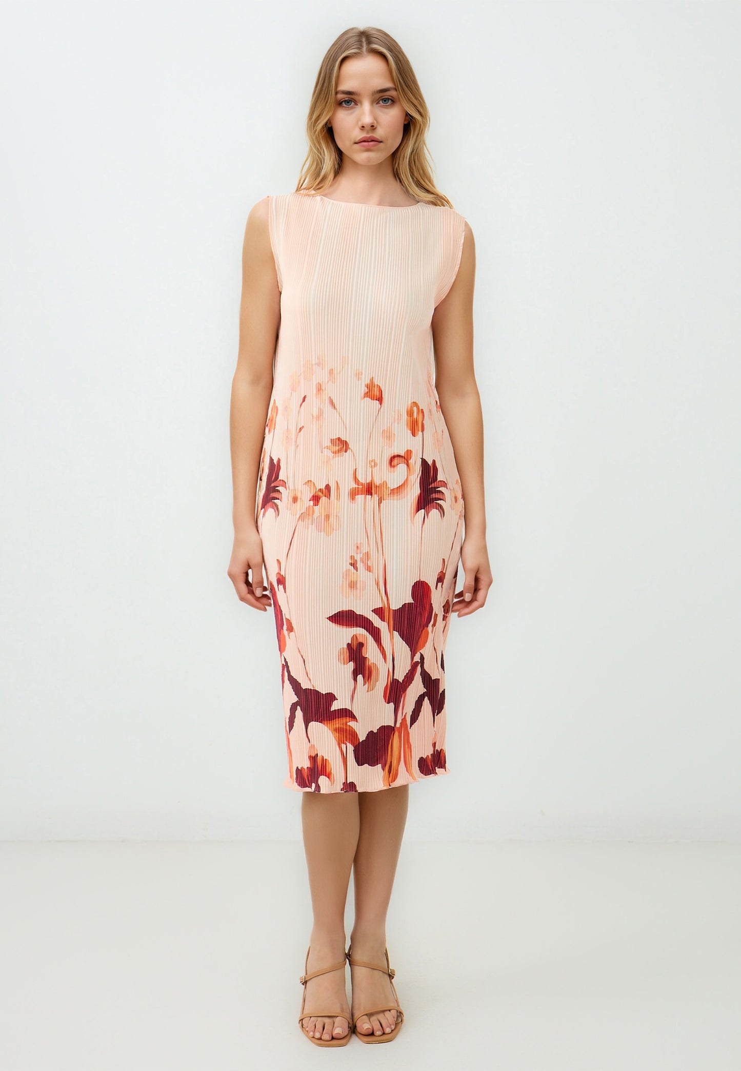 Regular Fit Crew neck Knitted Salmon Dress