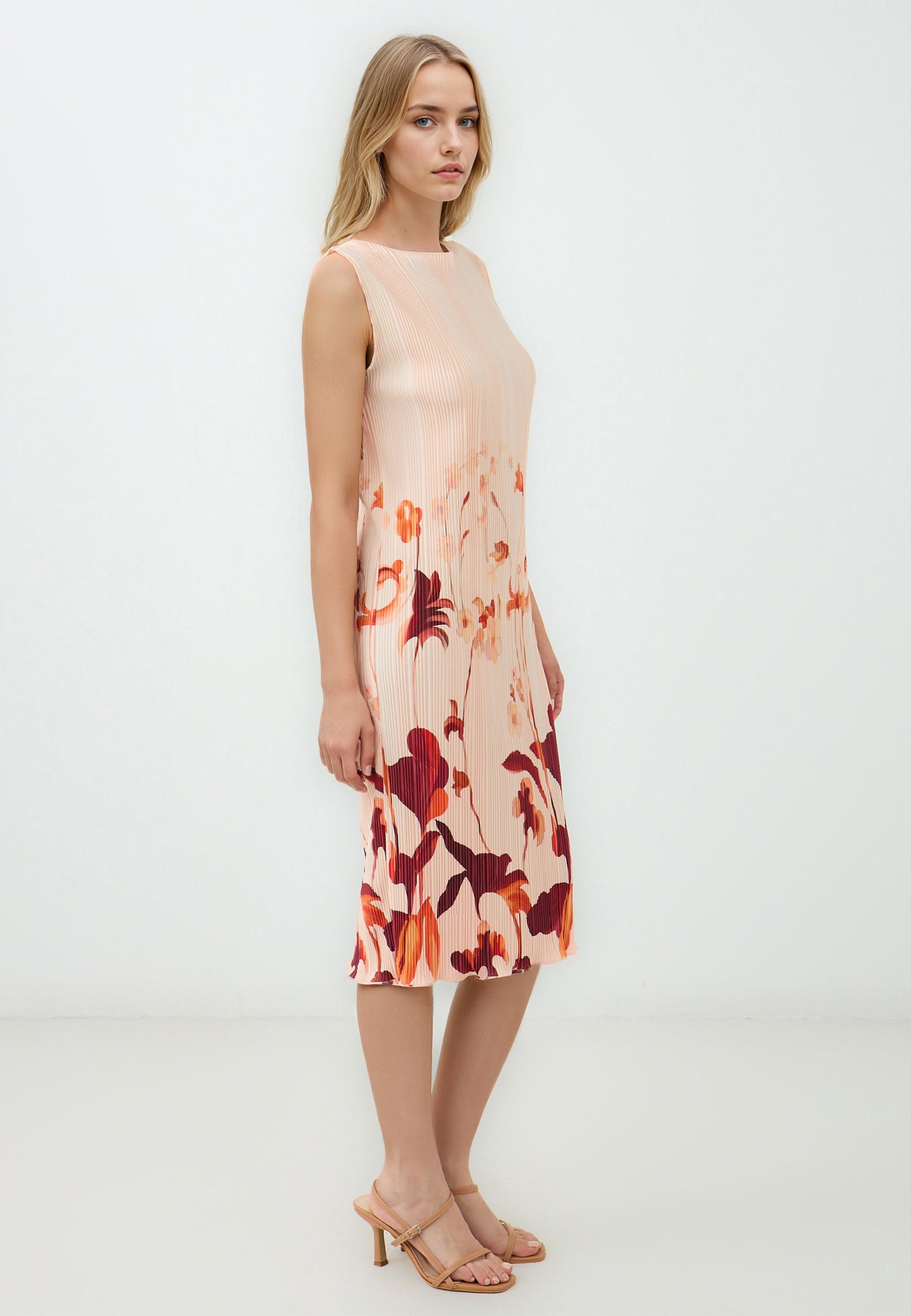 Regular Fit Crew neck Knitted Salmon Dress
