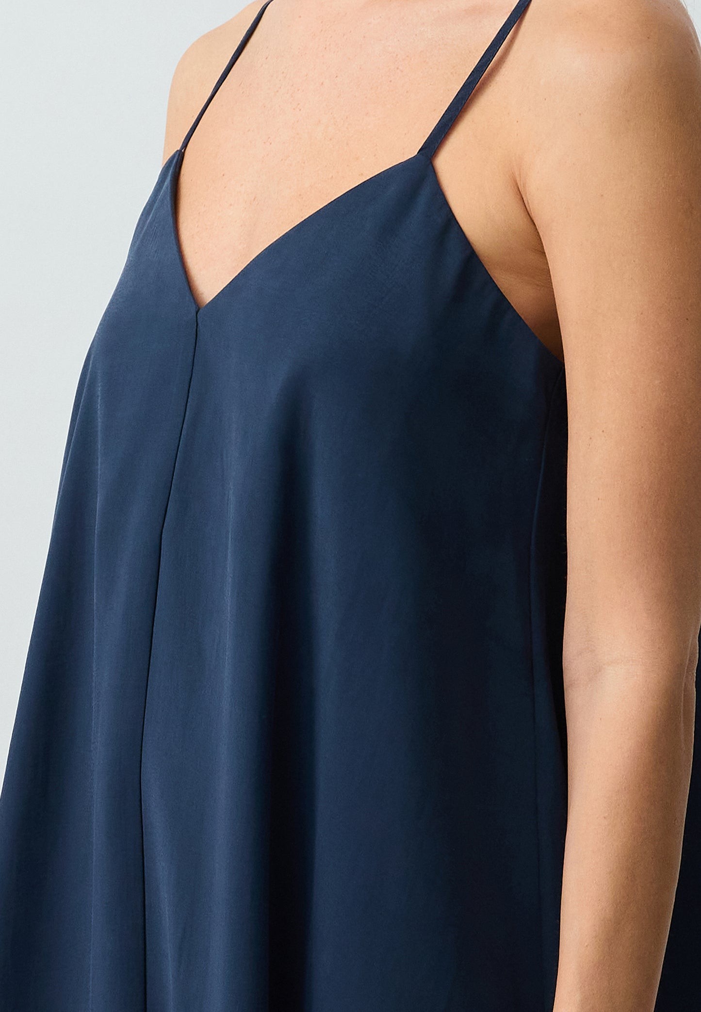 Loose Fit V-Neck Spaghetti Straps Midi Dark Blue Woven Dress