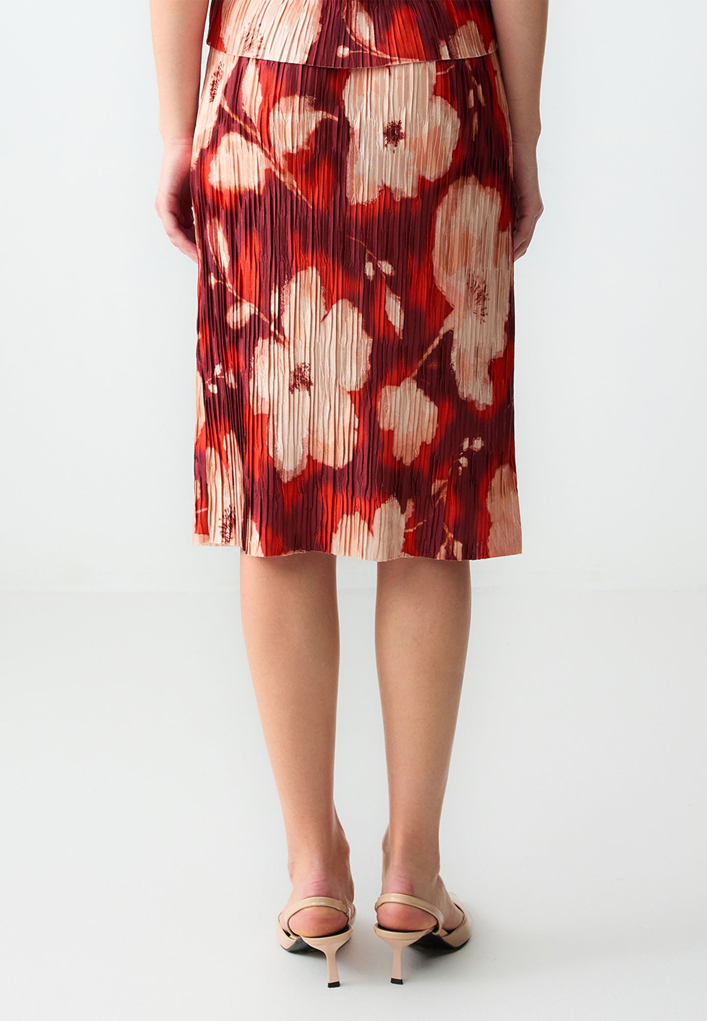 Regular Waist Floral Patterned Knitted Midi Skirt