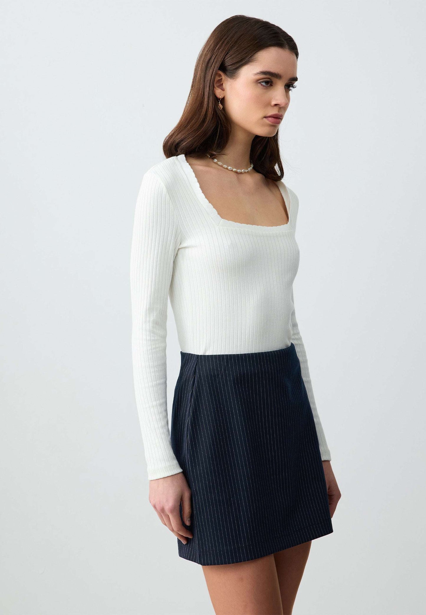 Slim Fit Regular Waist Striped Knitted Mini Skirt