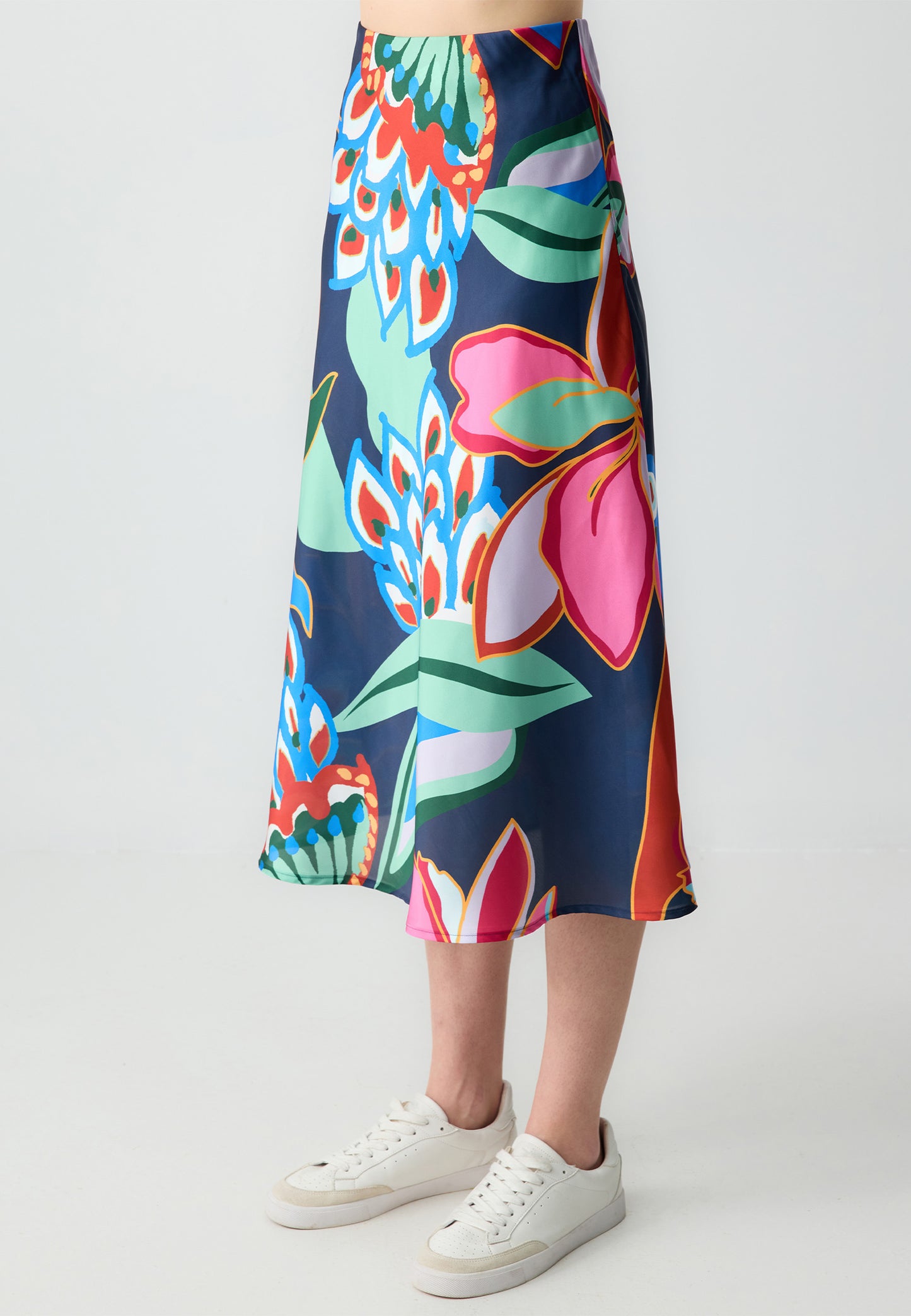 Regular Fit High Waist Midi Length Woven Multi-Coloured Skirt