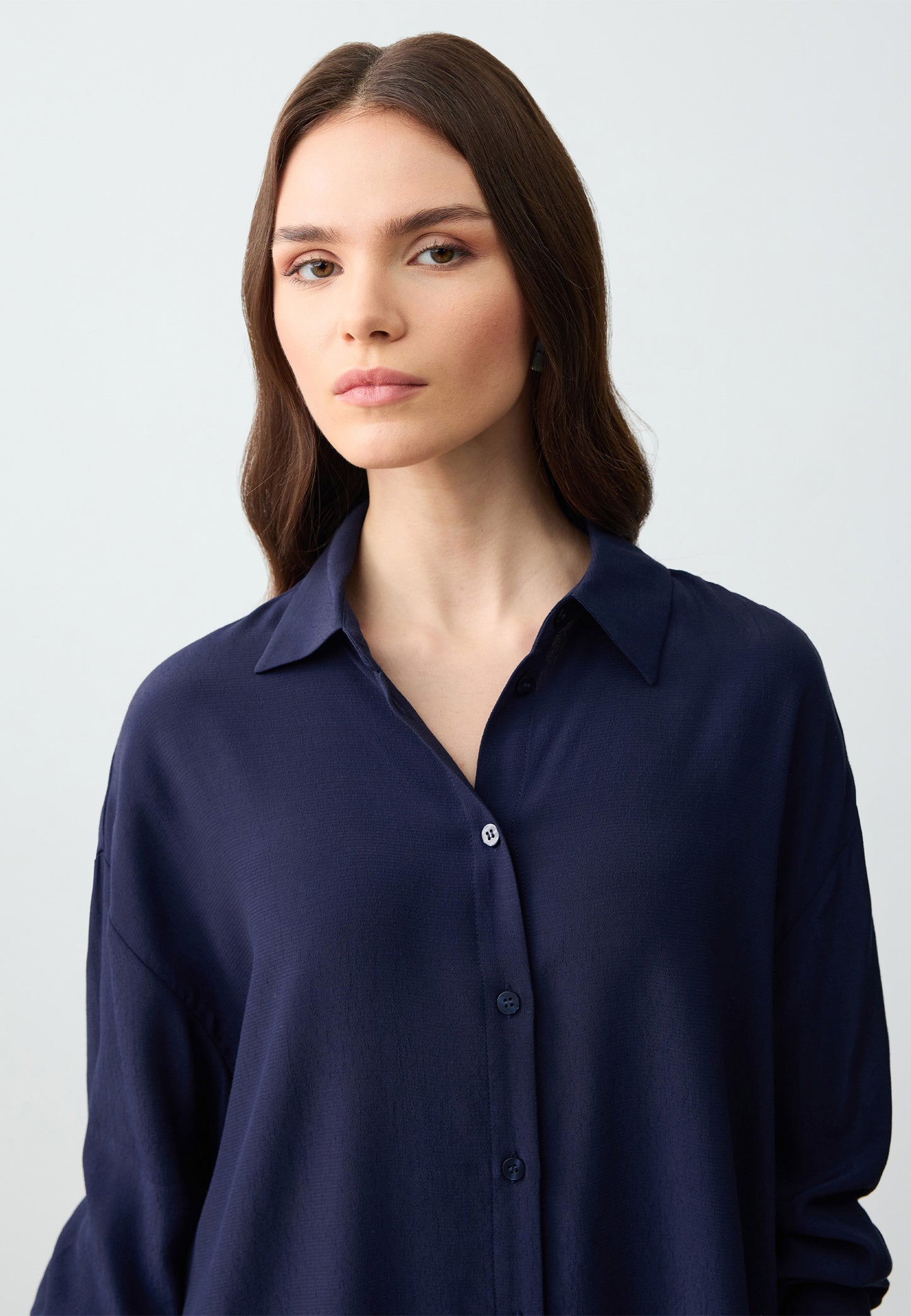 Loose fit Shirt Collar Woven Dark Blue Shirt