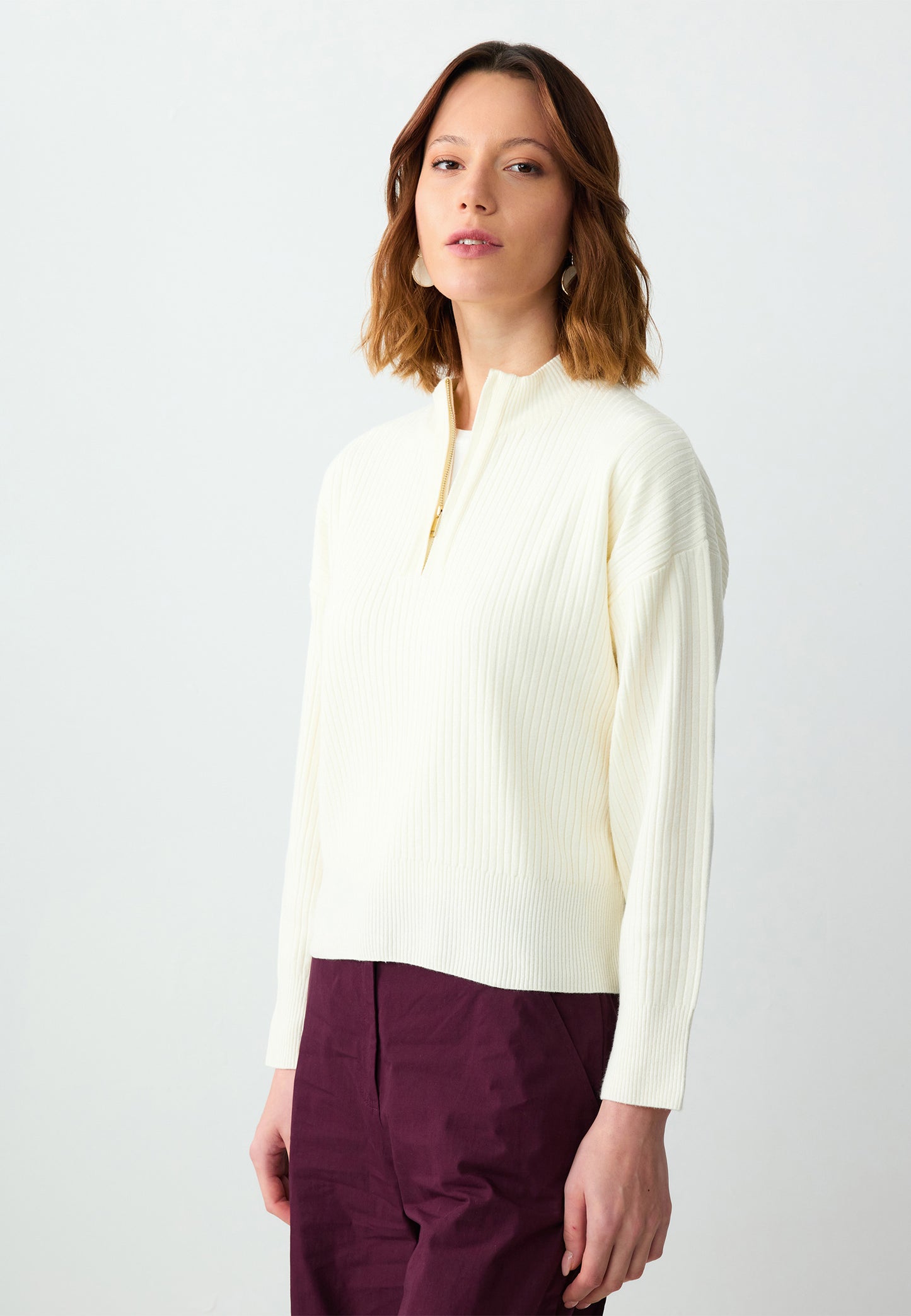Zippered Turtleneck Long Sleeve Sweater Pullover