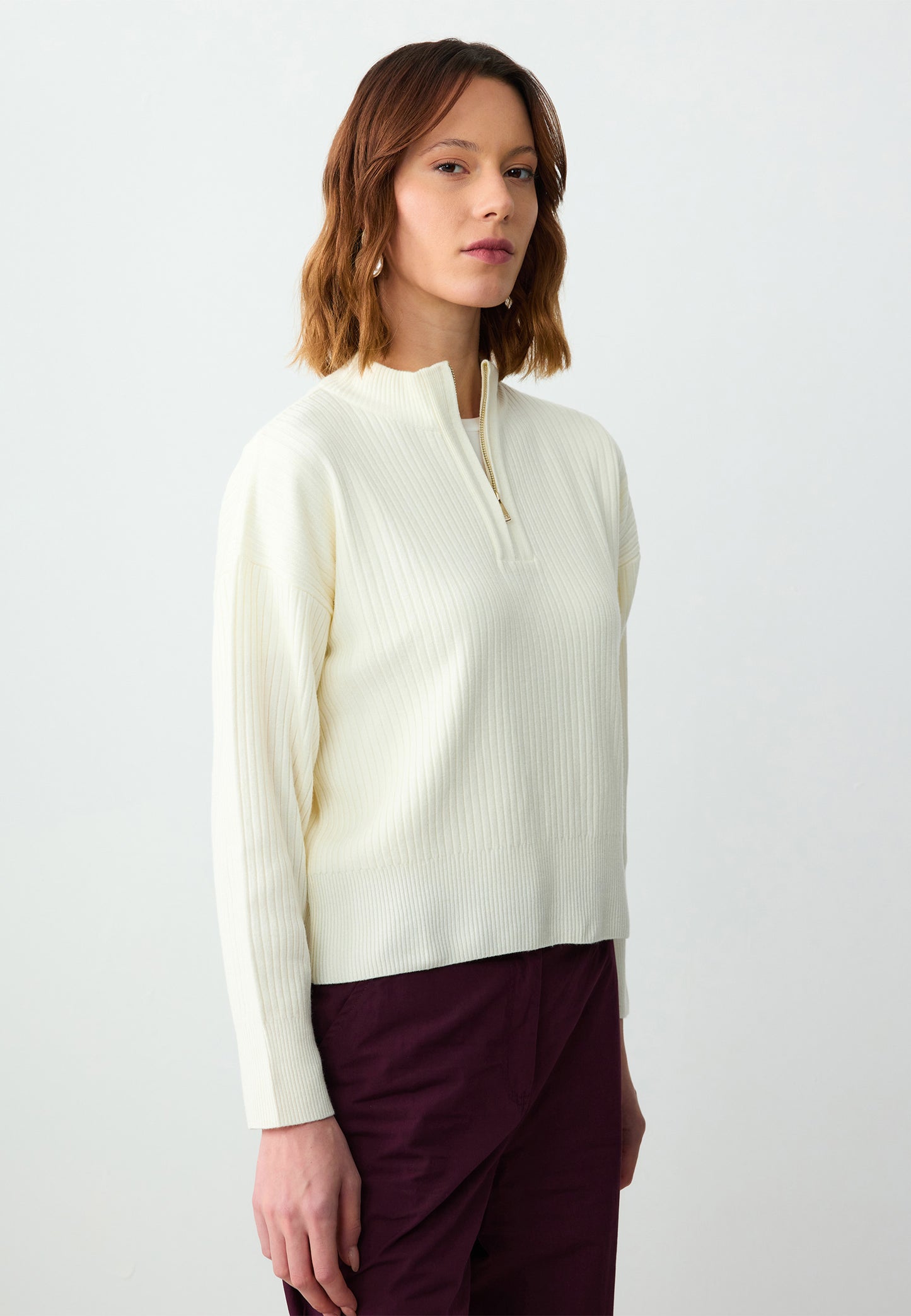 Zippered Turtleneck Long Sleeve Sweater Pullover