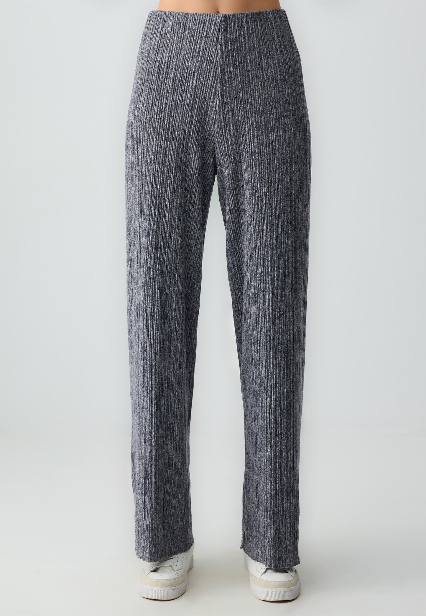 High Waist Line Patterned Wide Leg Knitted Pants