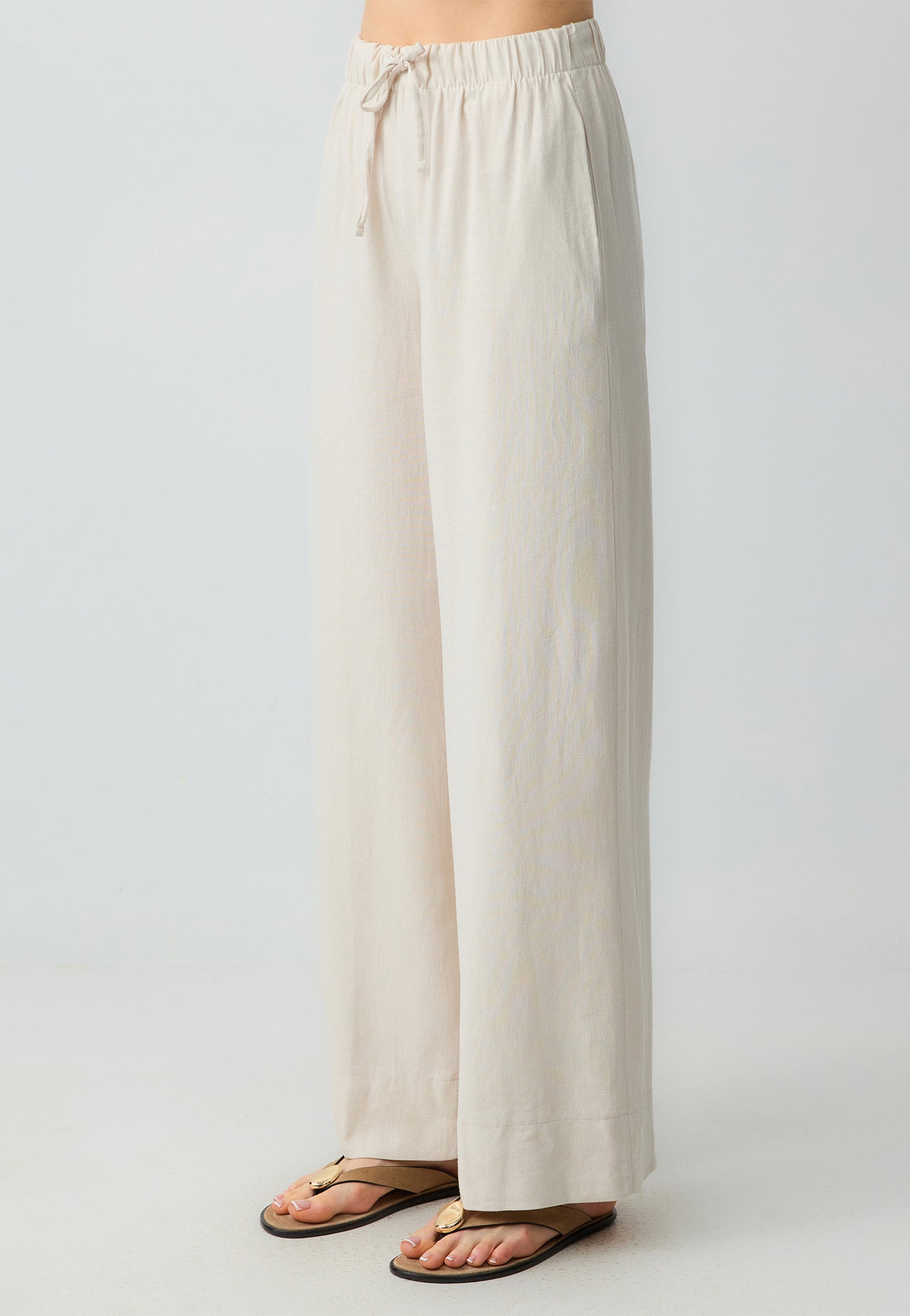 Loose Fit Long Wide Leg Stone Woven Trousers