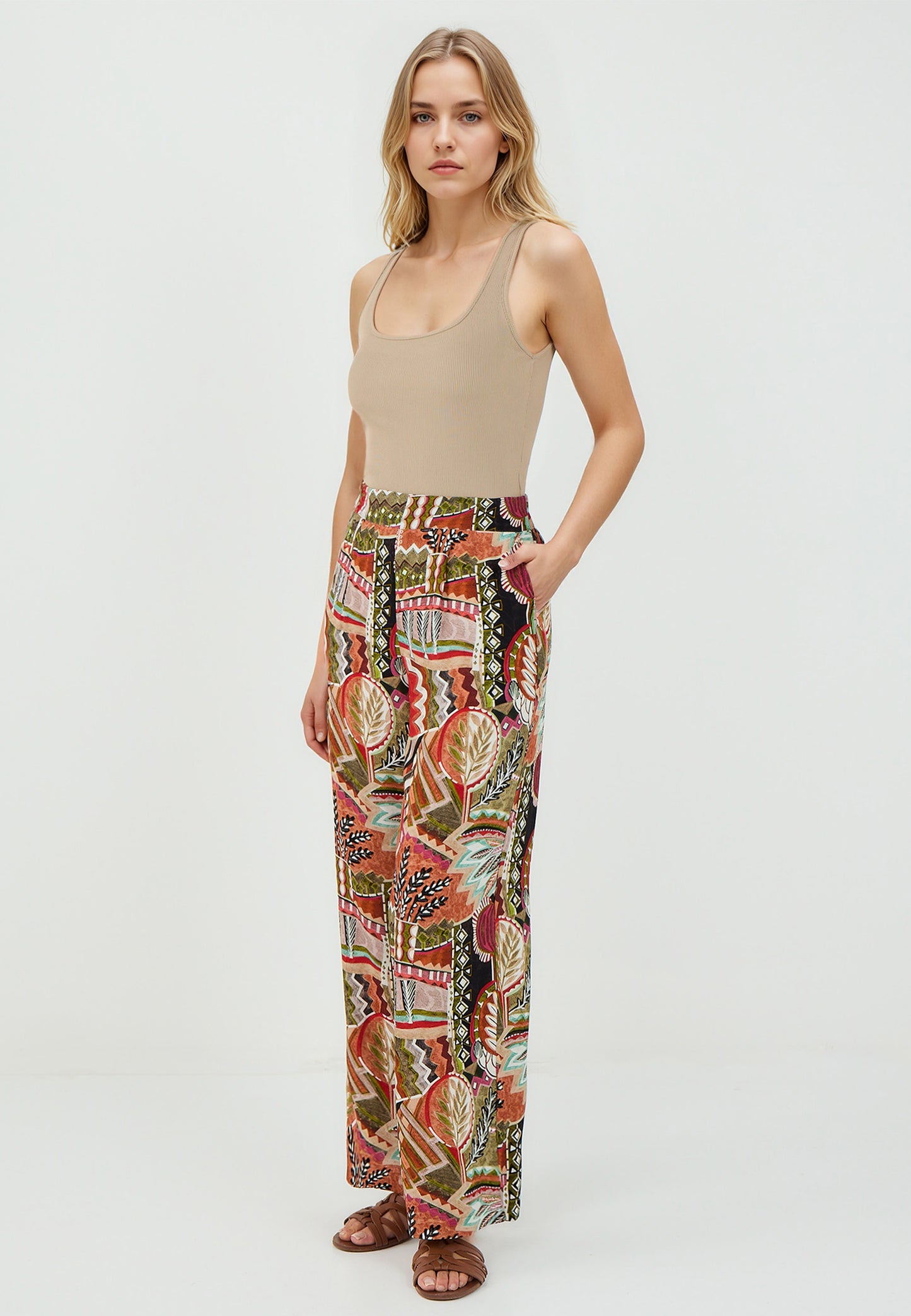 Loose Fit Green Woven Trousers