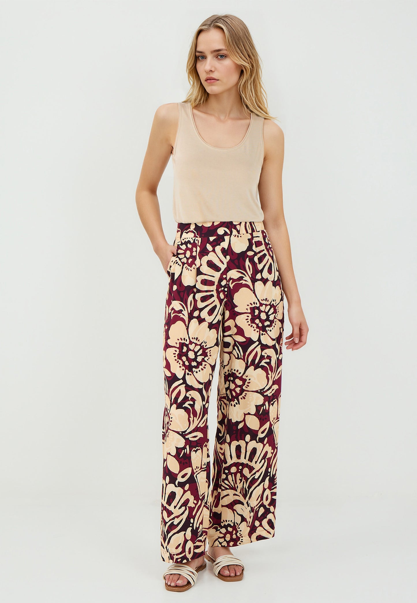 Loose Fit Burgundy Woven Trousers