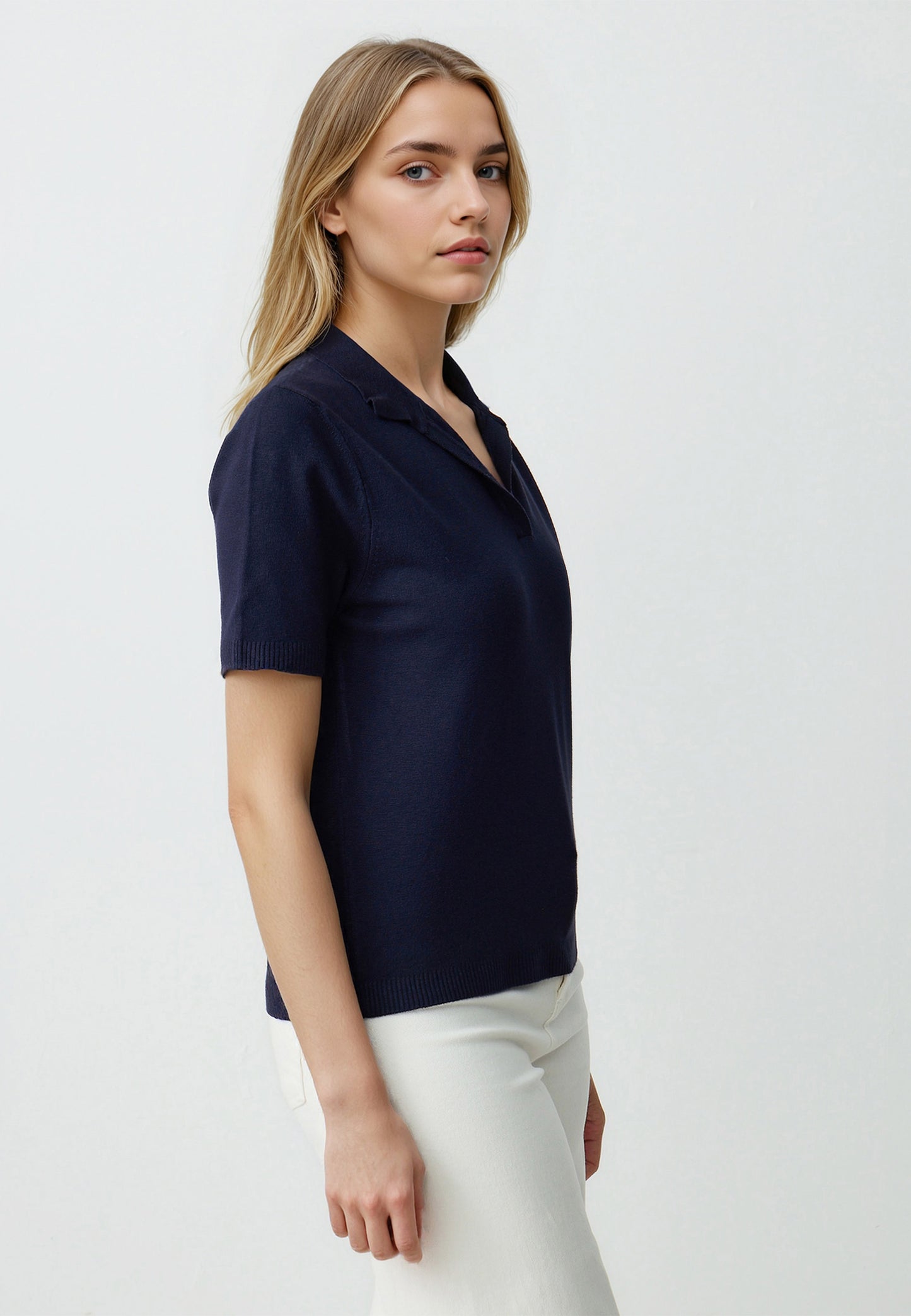 Straight Cut Polo Collar Short Sleeve Sweater T-Shirt