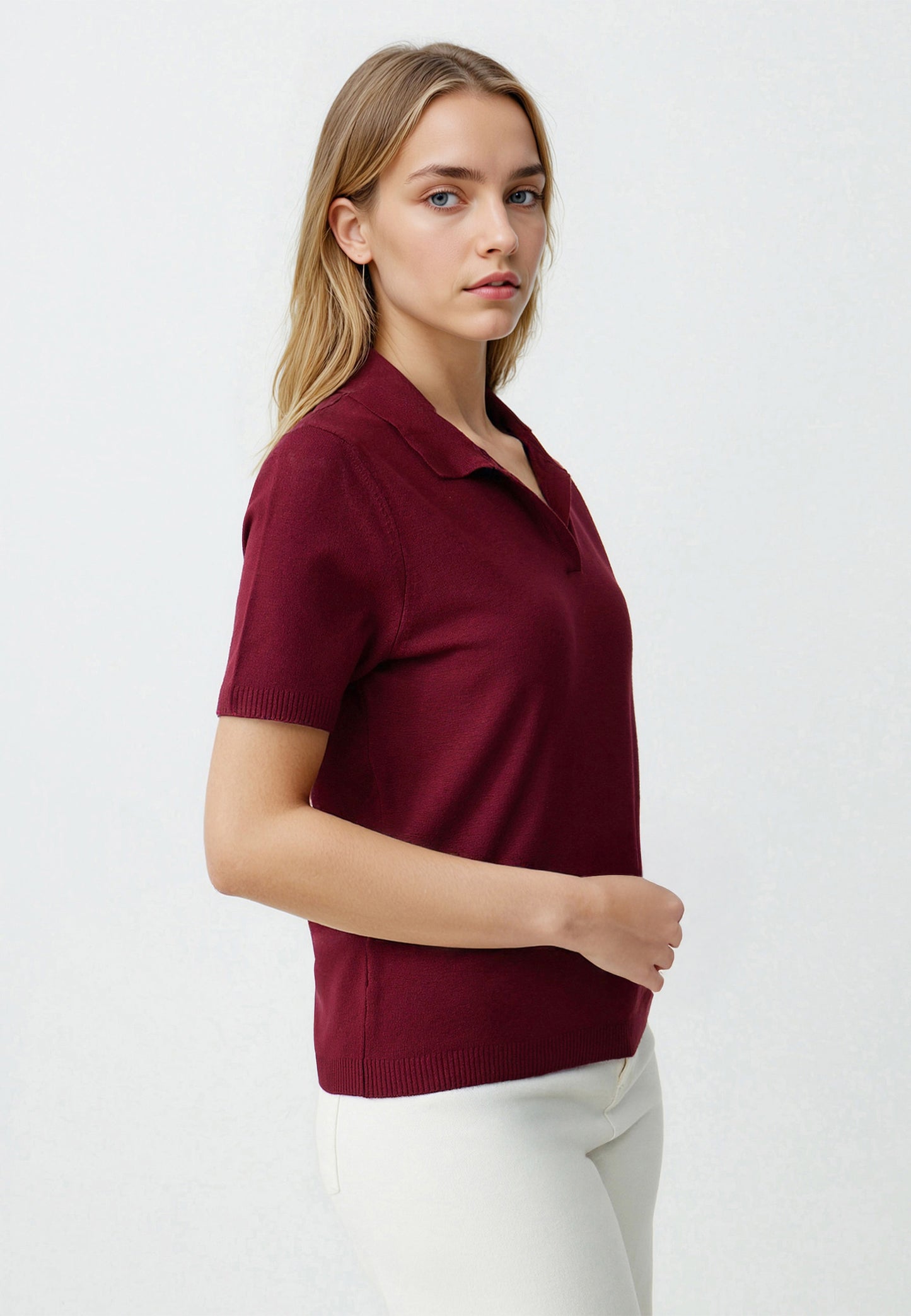 Straight Cut Polo Collar Short Sleeve Sweater T-Shirt