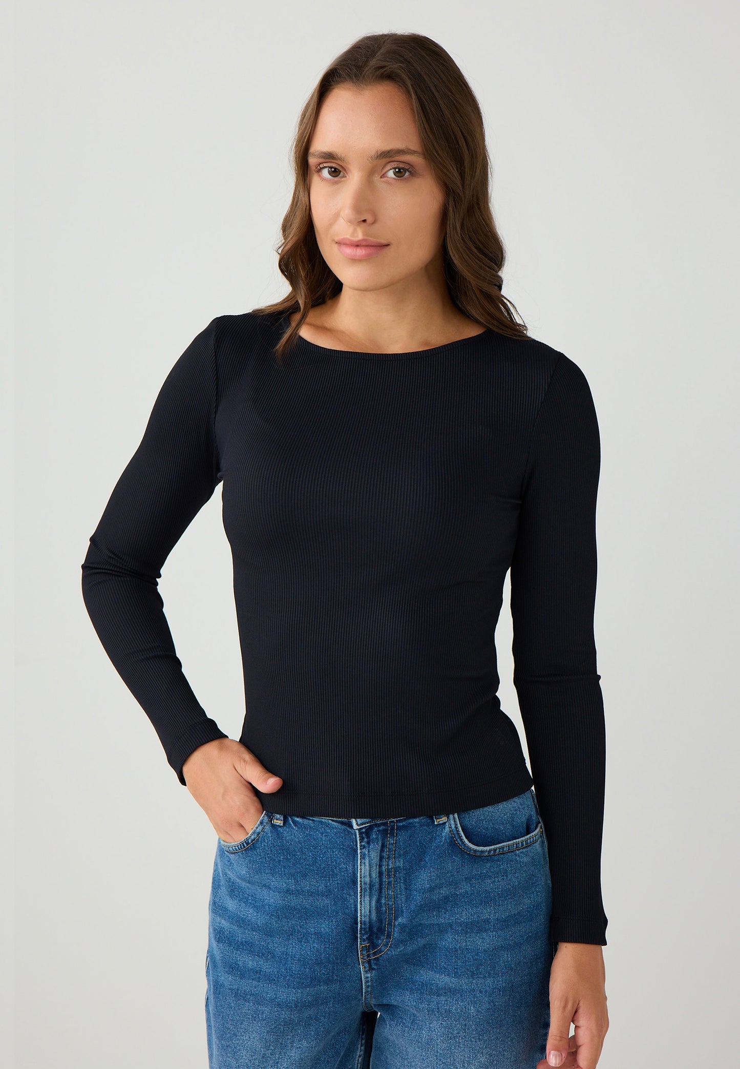 Slim Fit Off-the-shoulder Knitted Black Blouse