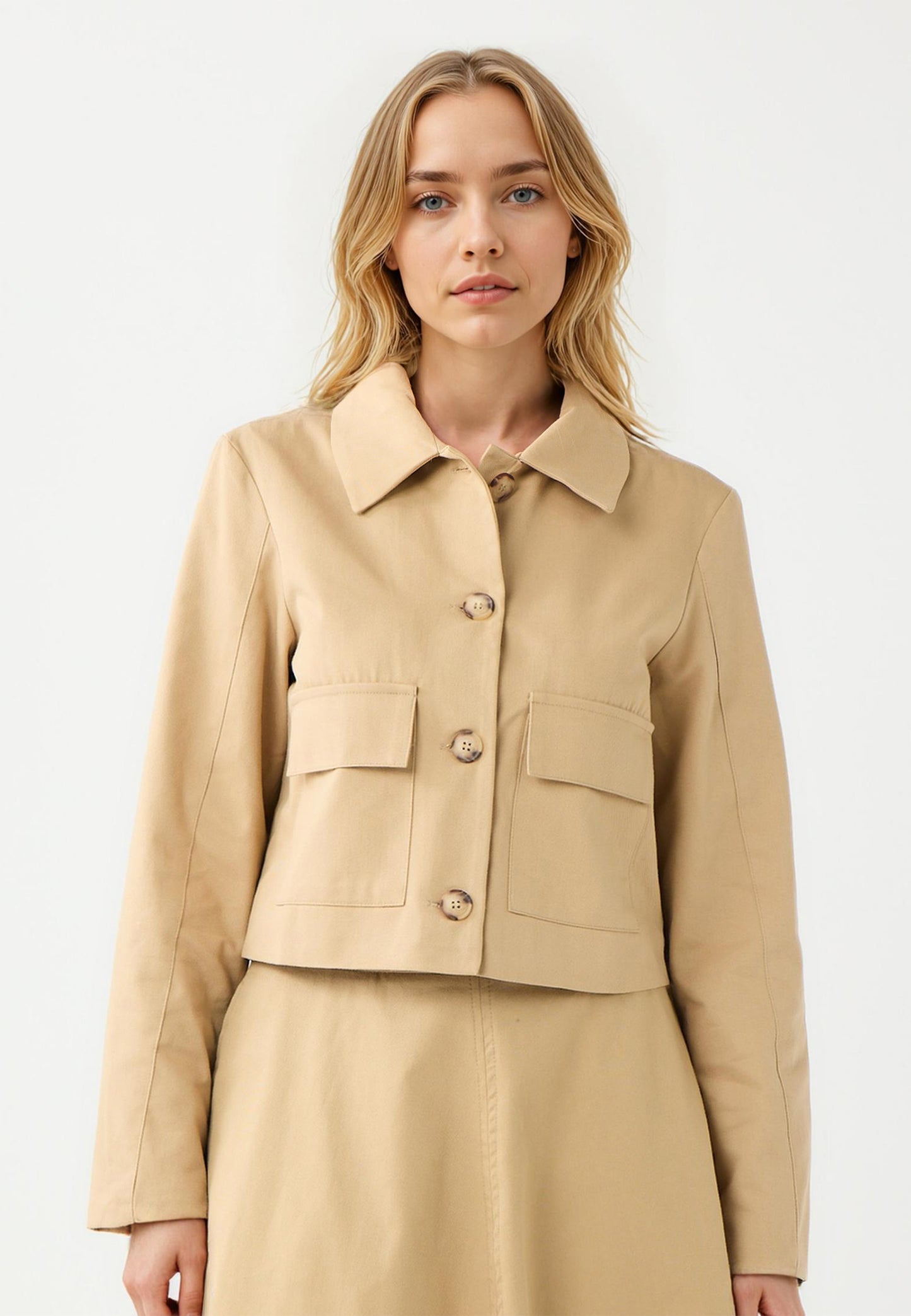 Regular Fit Shirt Collar Camel Gabardin Jacket