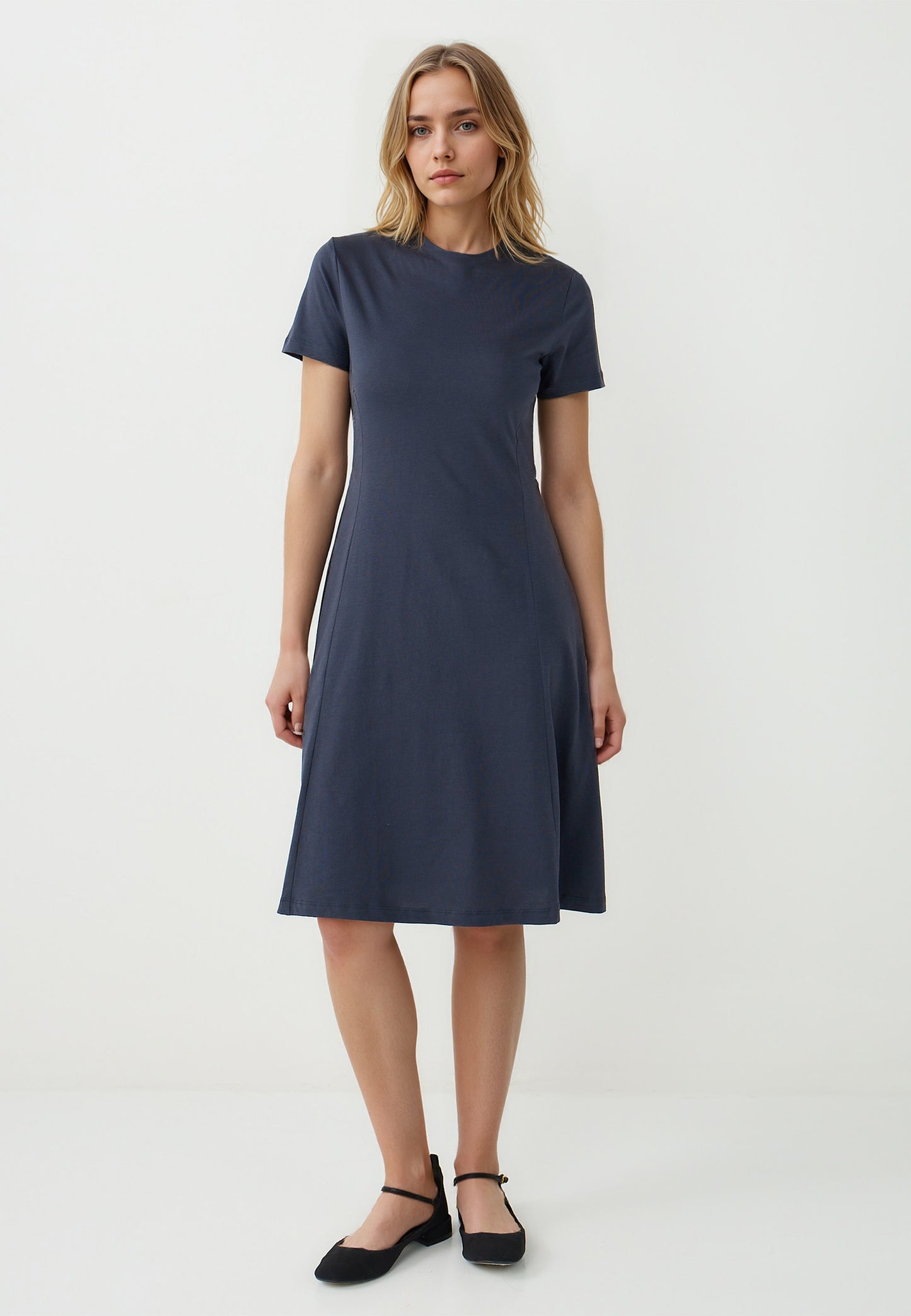 Slim Fit Off-the-shoulder Knitted Dark Blue Dress