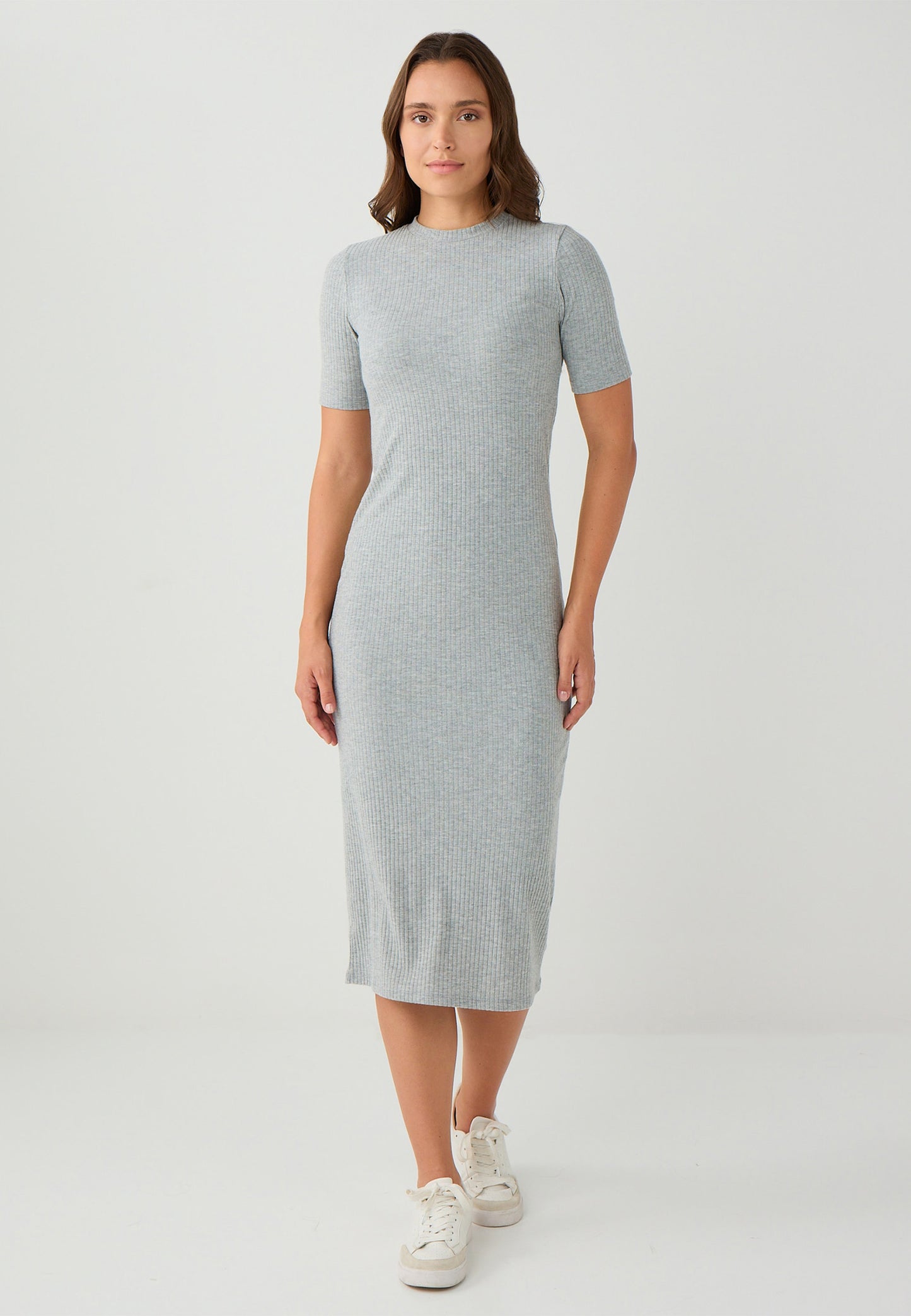 Regular Fit Crew neck Knitted Grey Dress