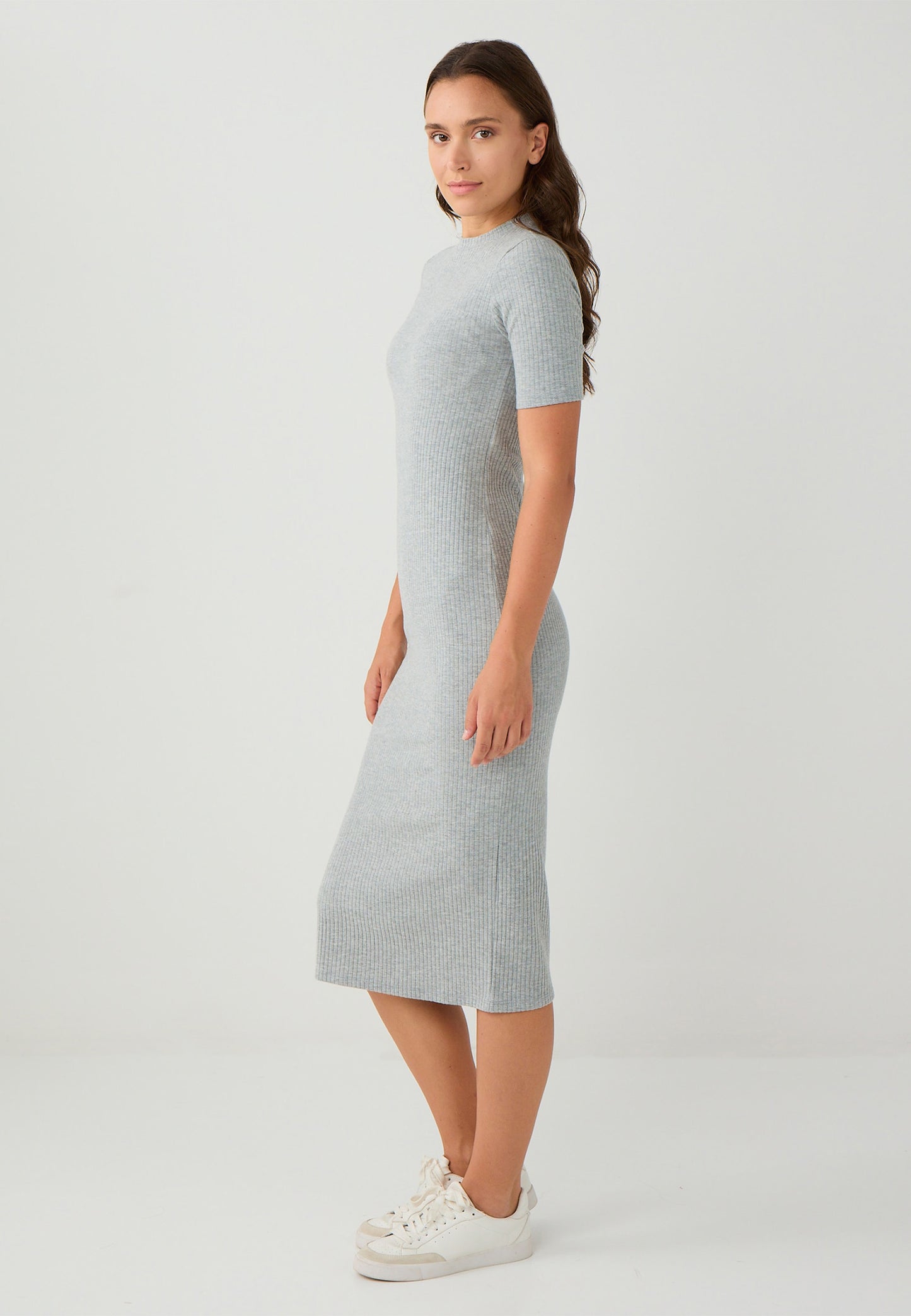 Regular Fit Crew neck Knitted Grey Dress