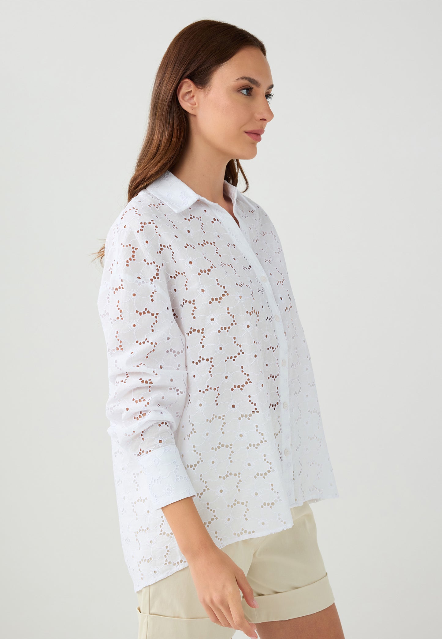 Loose Fit Shirt Collar Woven White Shirt