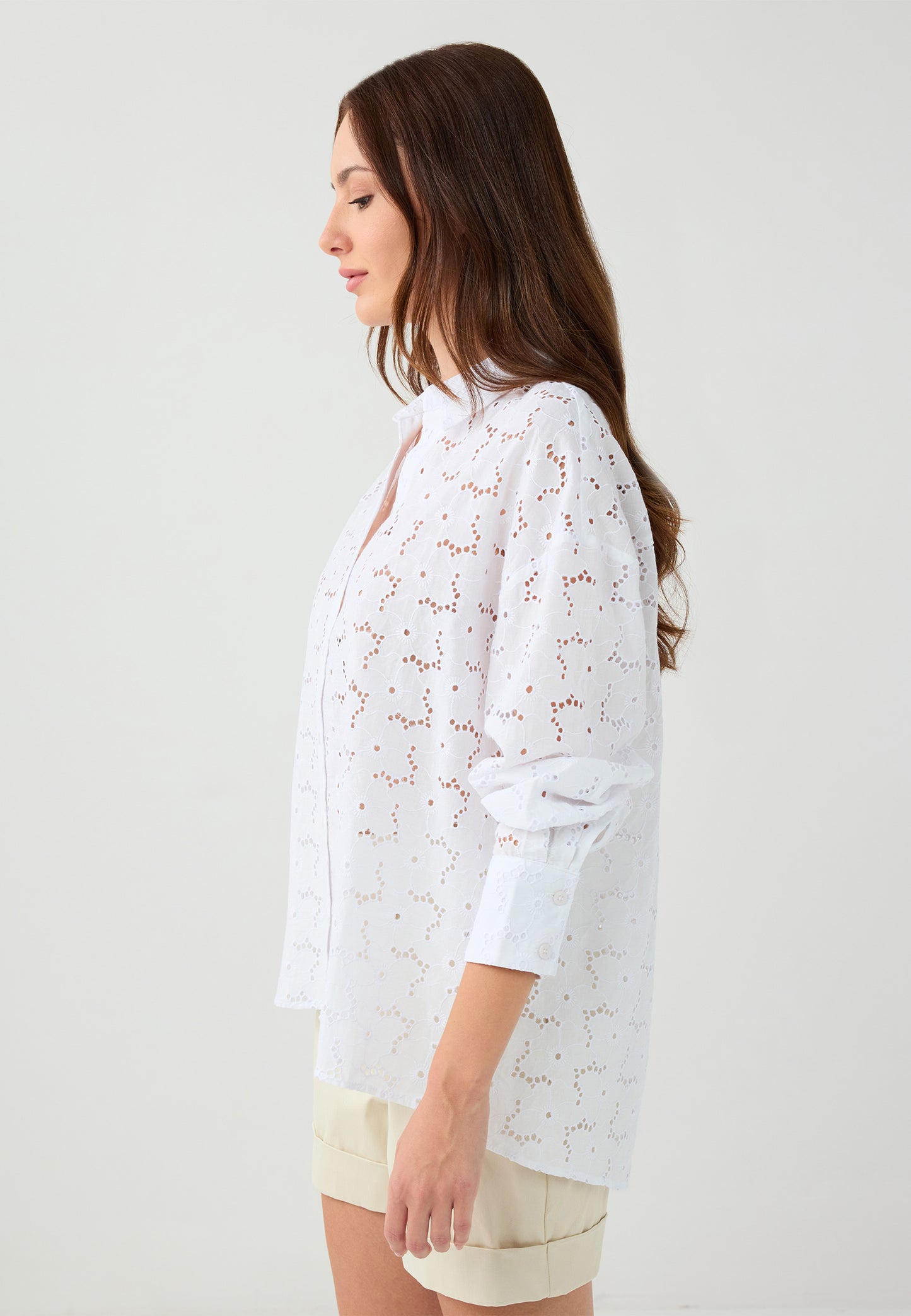 Loose Fit Shirt Collar Woven White Shirt
