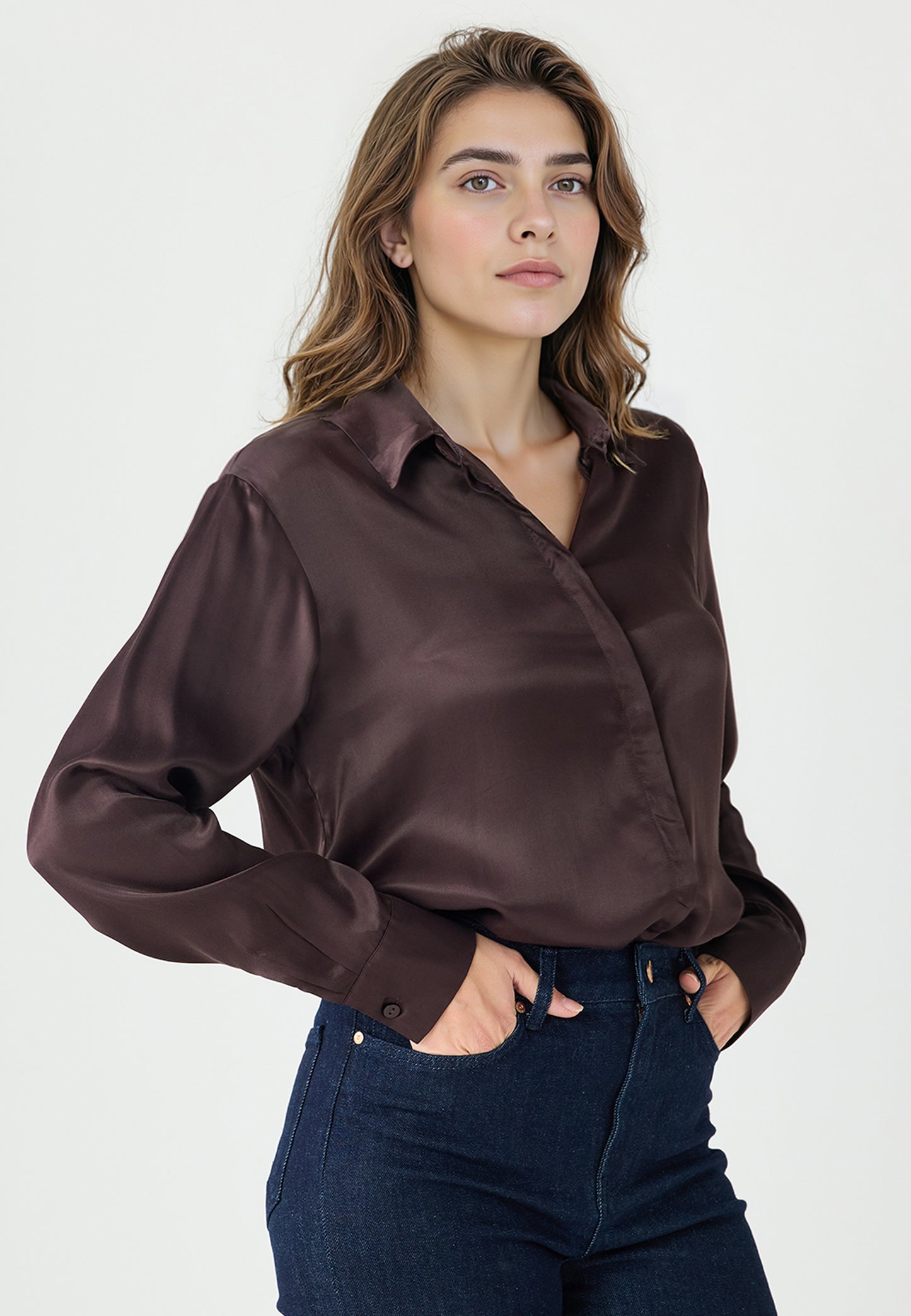 Relaxed Fit Long Sleeve Satin Shirt