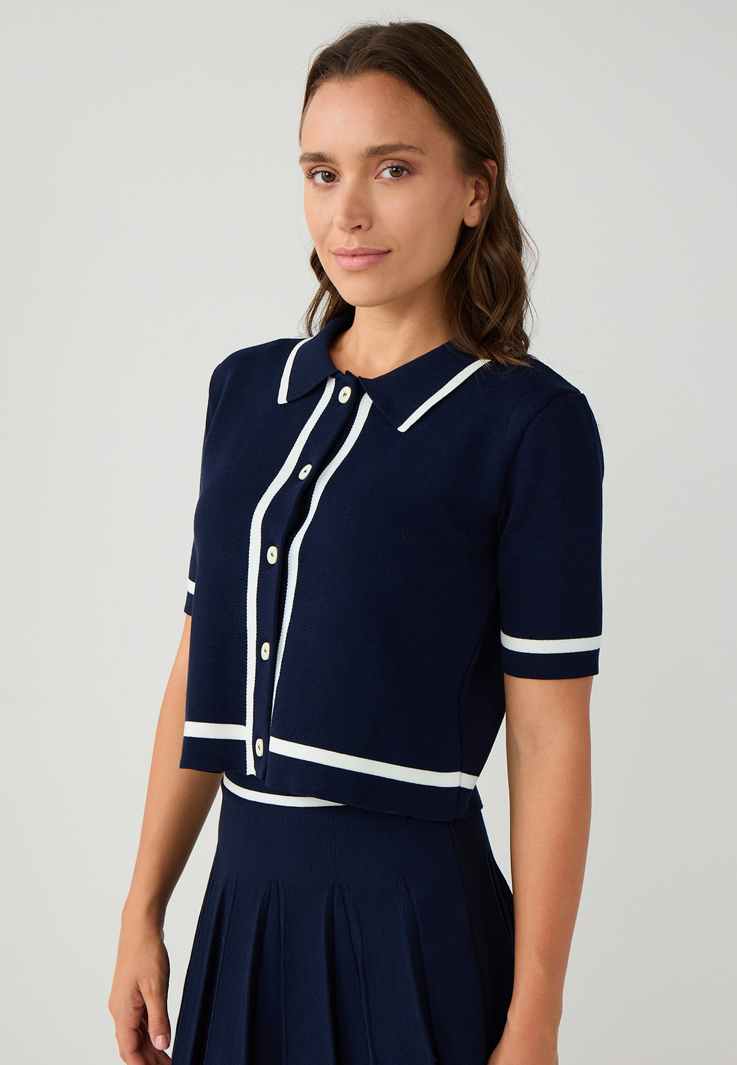 Regular Fit Shirt Collar Tricot Dark Blue Cardigan