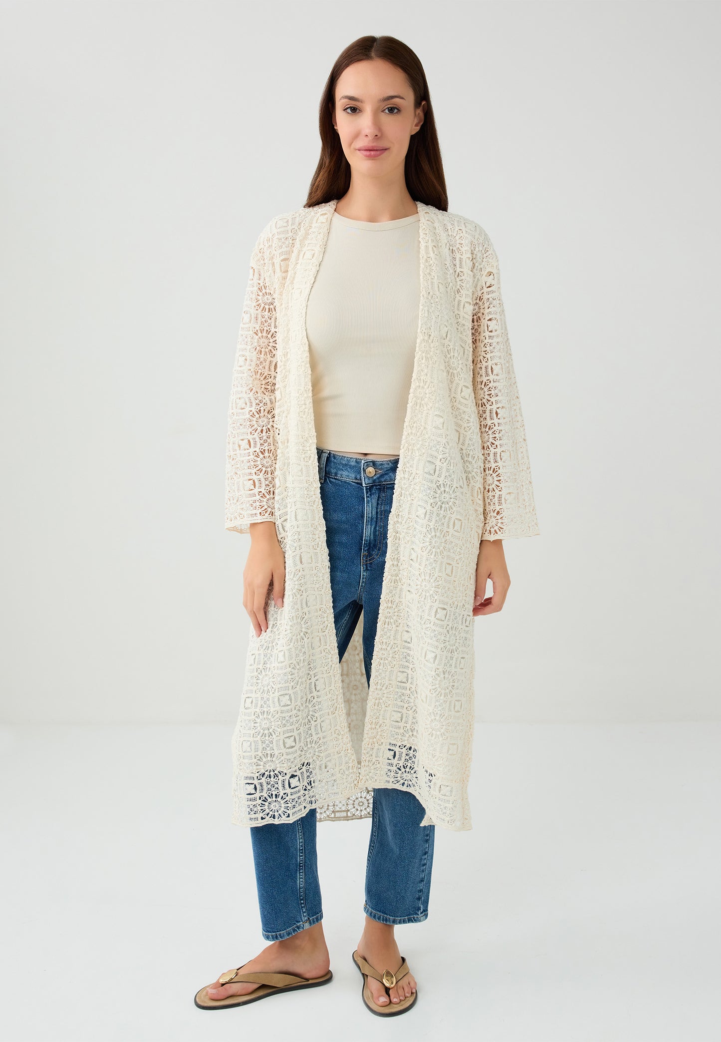 Regular Fit Woven White Cardigan