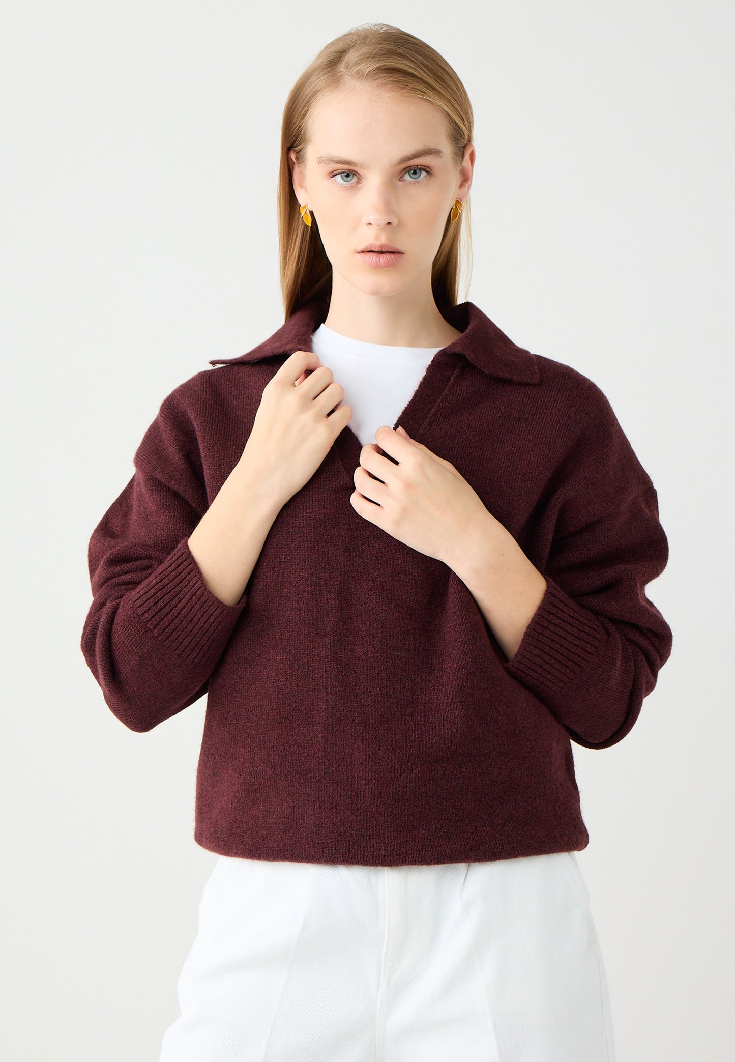 V-Neck Long Sleeve Knit Sweater