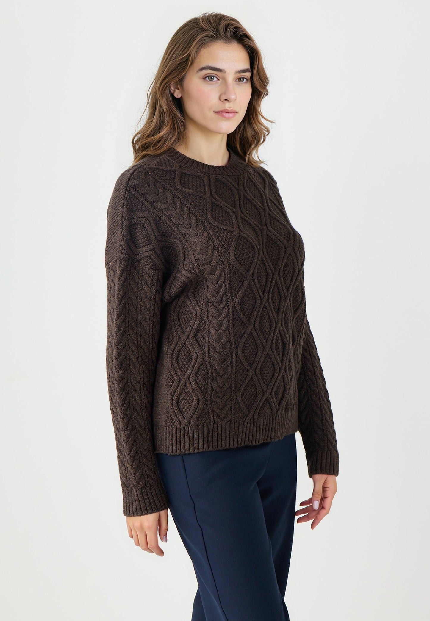 Long Sleeve Bike Neck Patterned Knit Sweater