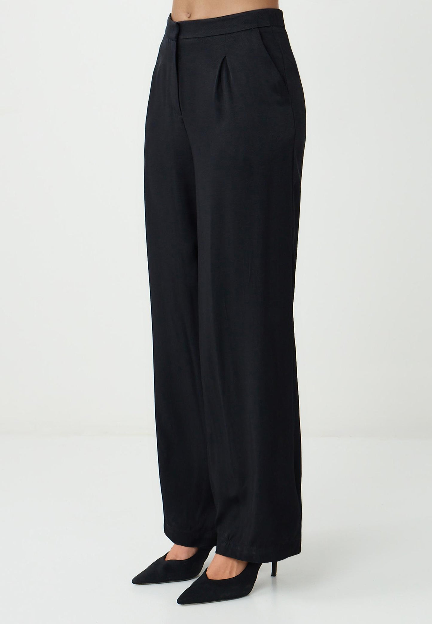 Regular Waist Wide Leg Straight Cut Woven Trousers