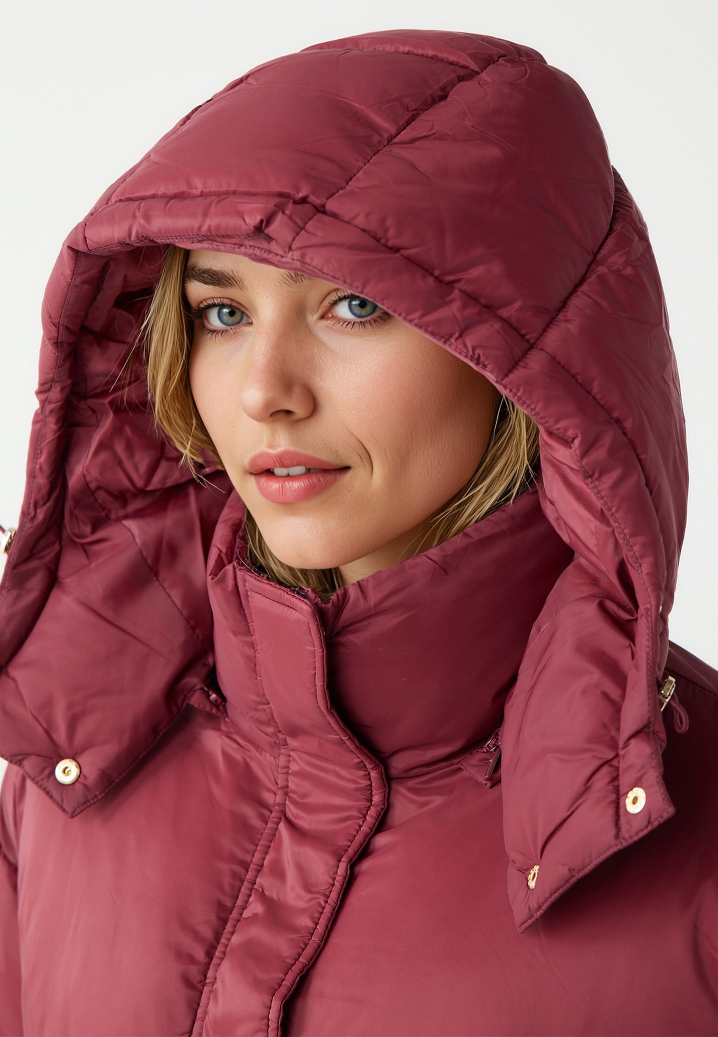 Burgundy Woven Puffer Coat
