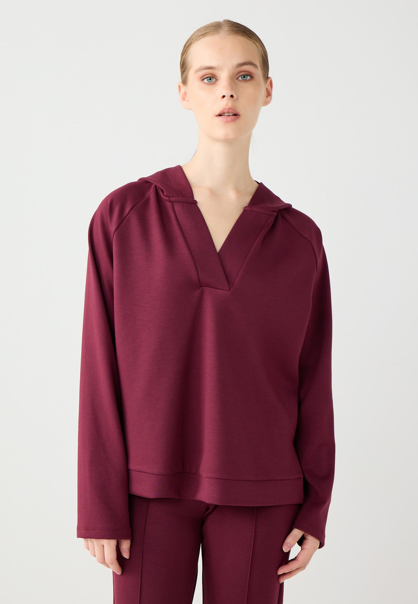 Long Sleeve Hooded Knit Sweatshirt