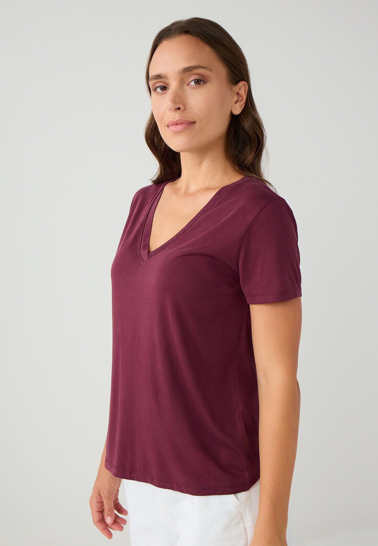 Regular Fit V-neck Knitted Burgundy T-shirt