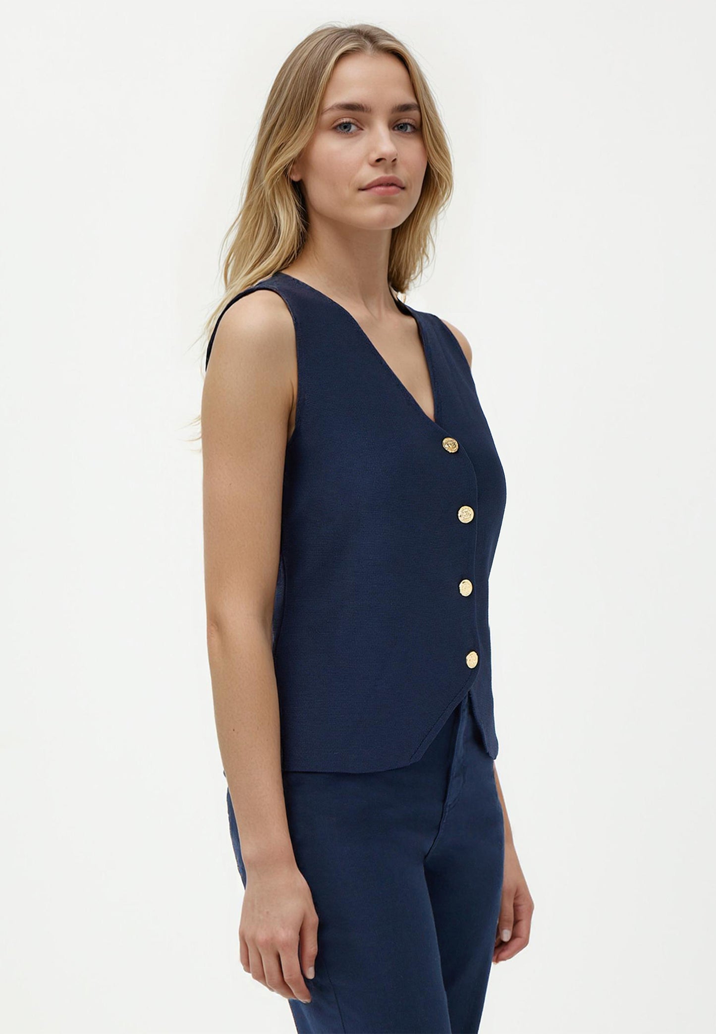 Slim Fit Dark Blue Tricot Waistcoat