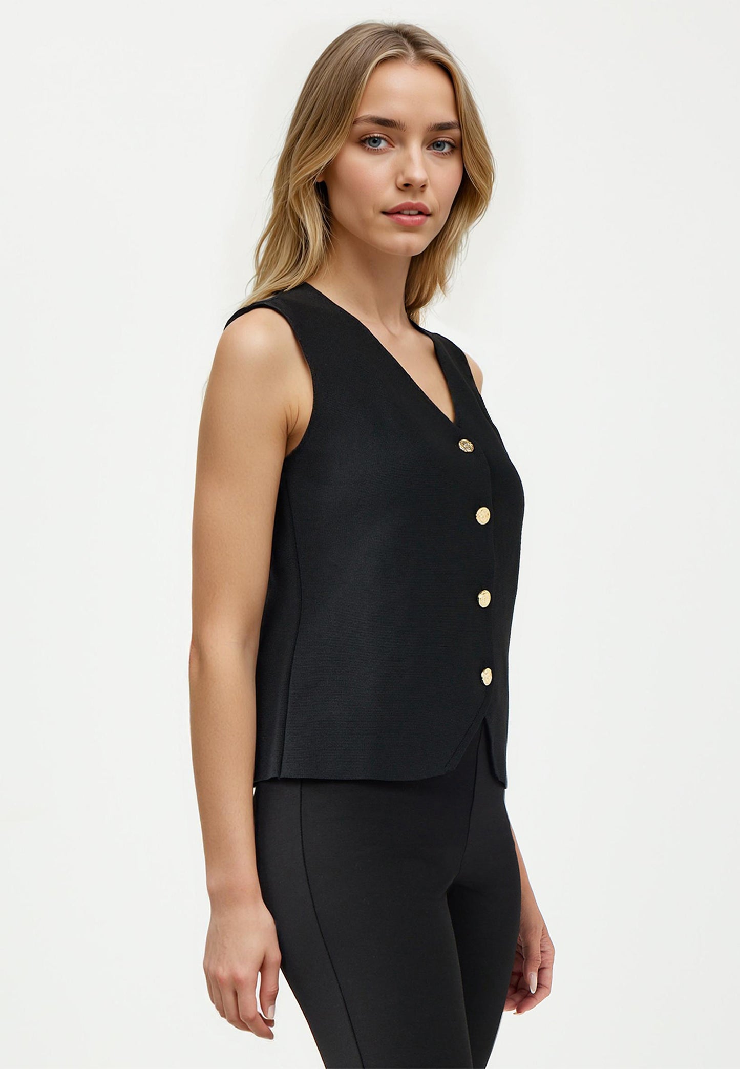 Slim Fit Black Tricot Waistcoat