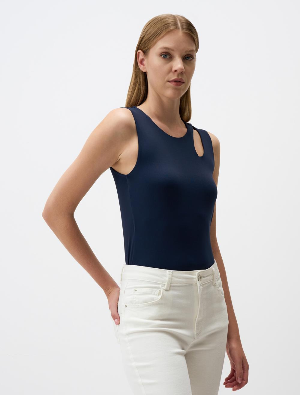 Asymmetric Neck Slim Fit Knitted Tank Top