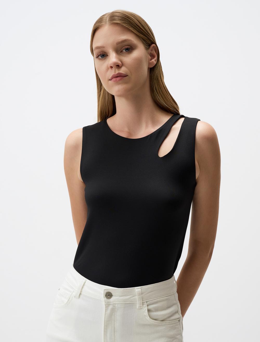 Asymmetric Neck Slim Fit Knitted Tank Top