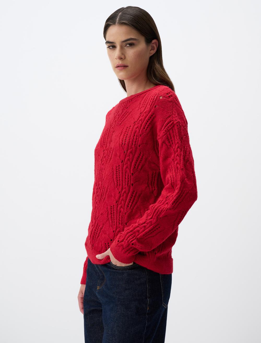 Crew-Neck Openwork Sweater