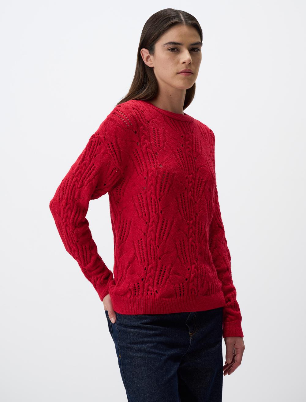 Crew-Neck Openwork Sweater