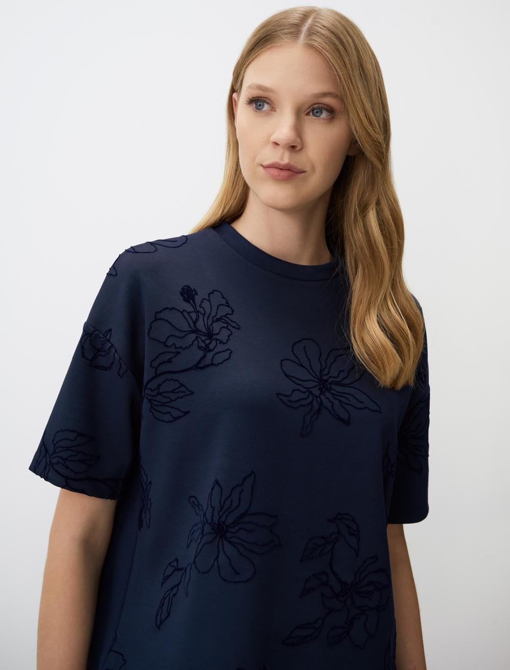Crew Neck Short Sleeve Floral Sweatshirt