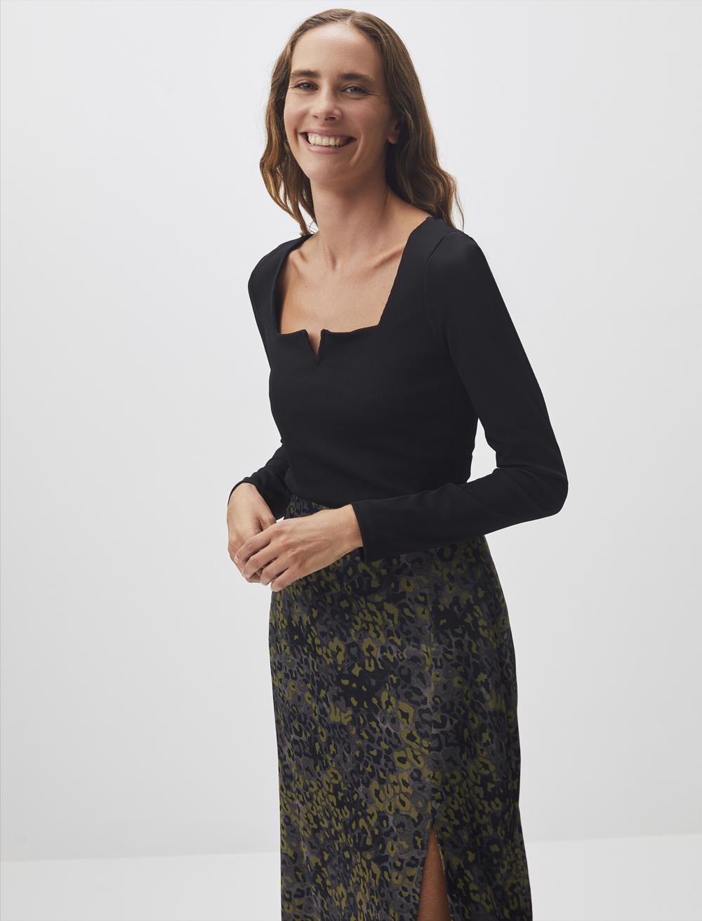 Square Neck Long Sleeve Stylish Basic Blouse