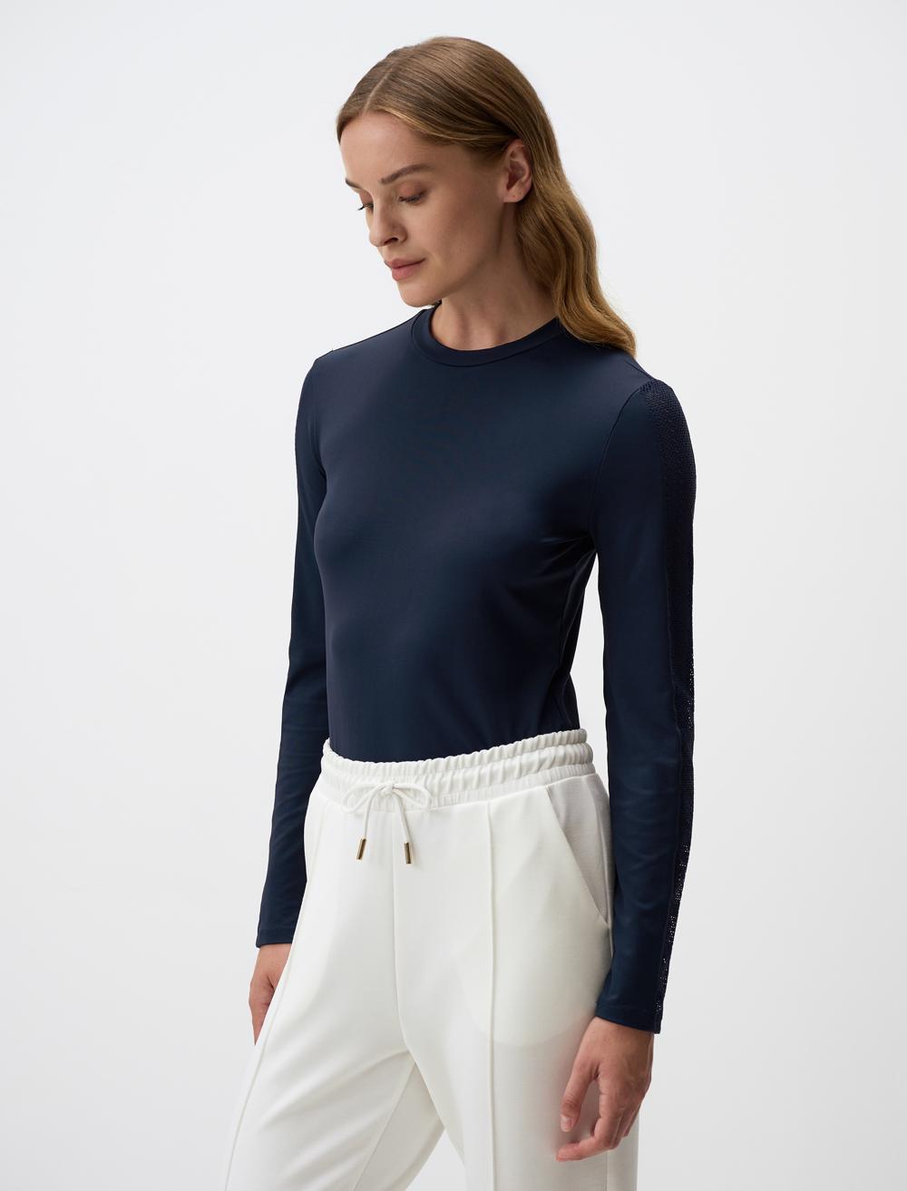 Crew-Neck Blouse with Openwork Sleeves